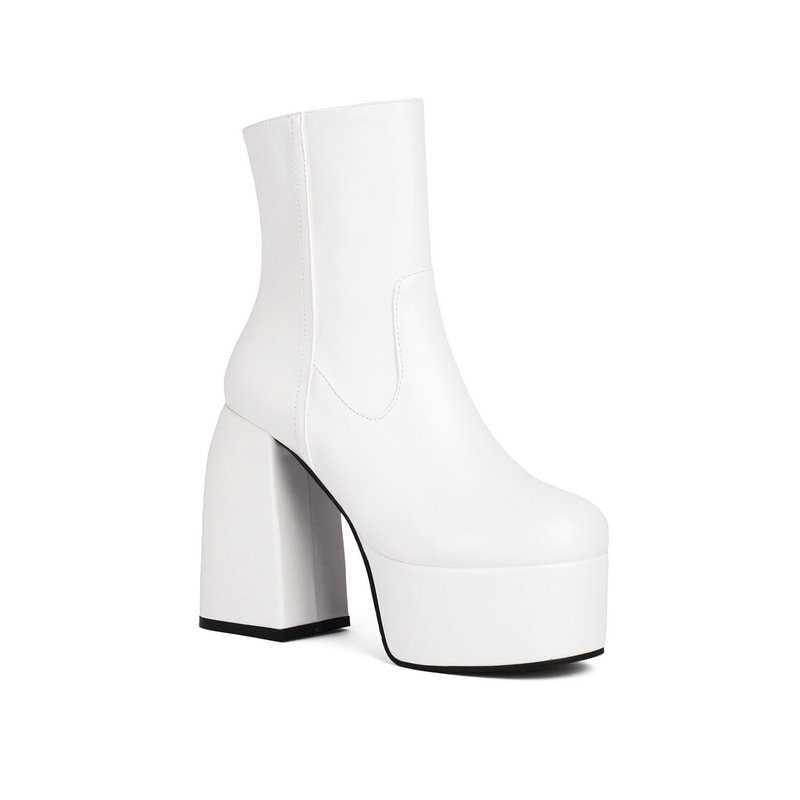 Women's Chunky Heel Ankle Boots - Platform Block Heel, Square Toe, Zipper Closure Punk Combat Motorcycle Boots for Women | Stylish & Comfortable Mid-Calf Boots for Casual Outfits, Night Out & Biker Fashion
