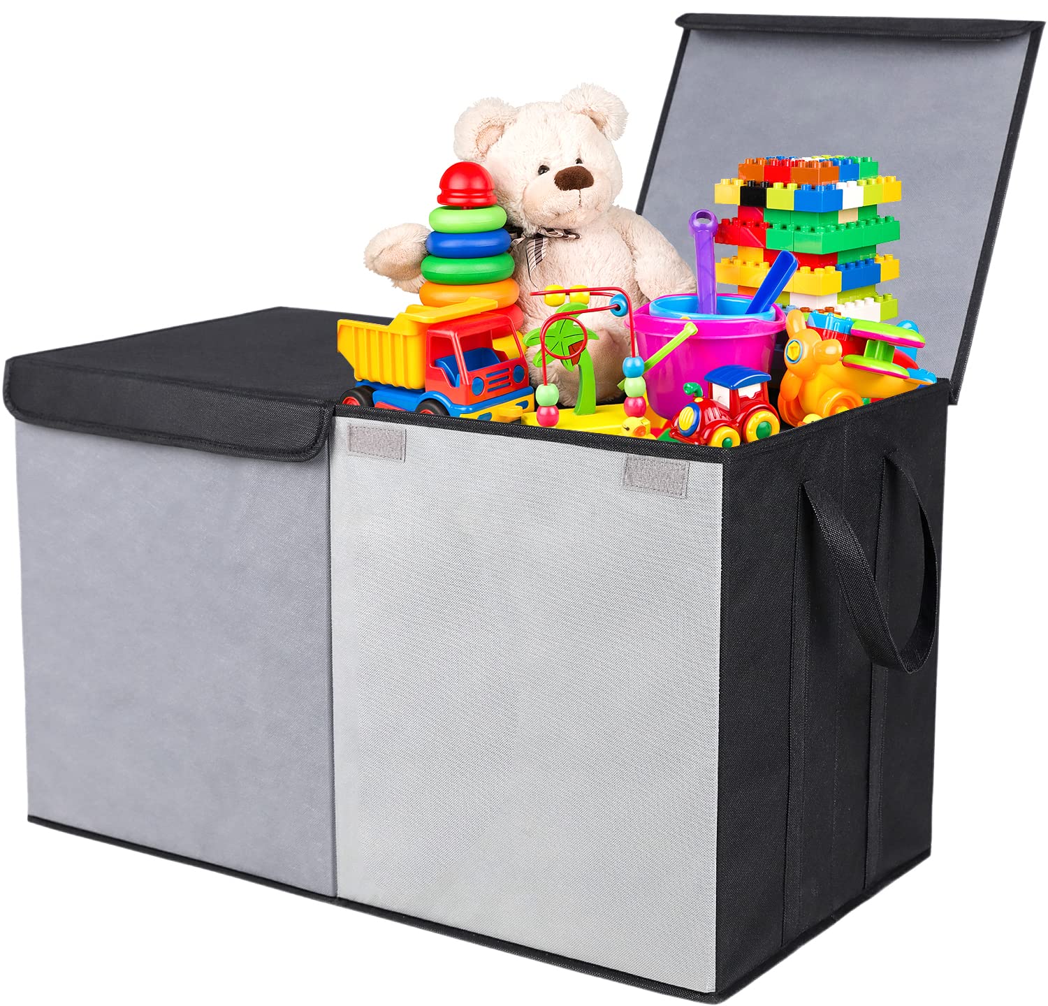 VICTORICH 100L Large Toy Storage Bins with Lids - Double Space Collapsible Stackable Organizer Basket with Handles for Kids Toys, Clothes & Books - Perfect for Nursery, Playroom & Home Organization (V-Grey)