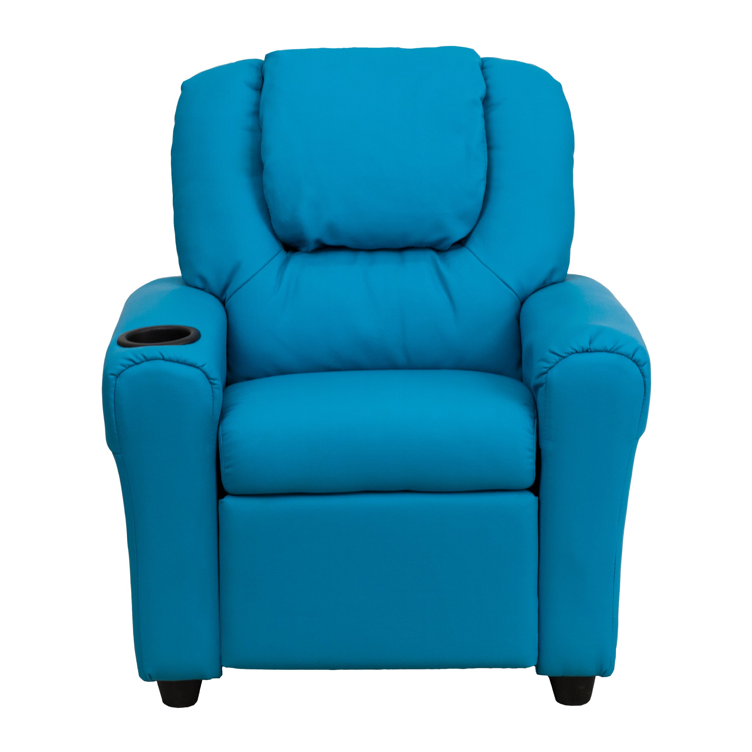 Turquoise Vinyl Kids Recliner Chair with Cup Holder & Headrest - Comfortable Lounge Chair for Boys & Girls - Perfect for Bedroom, Playroom, or Movie Night