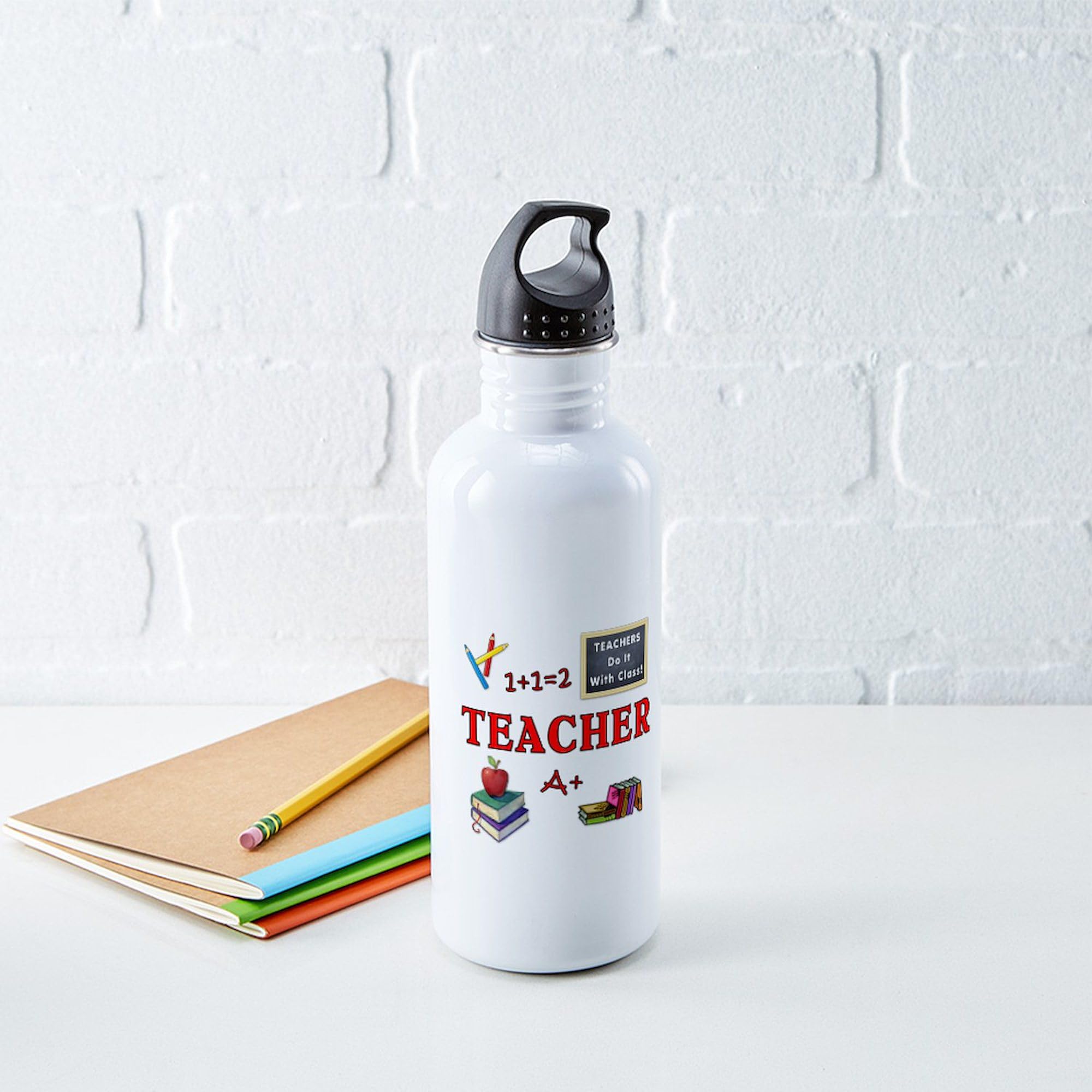 Teachers Do It With Class - 34 oz (1.0L) Stainless Steel Water Bottle by CafePress | Insulated & Leak-Proof | Perfect for School, Office & Outdoor Activities