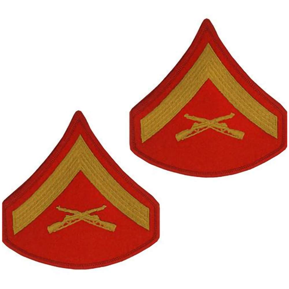 USMC Chevron Gold on Red Embroidered Patch Pair - Authentic US Marine Corps Rank Insignia for Uniforms, Jackets & Collectibles | Perfect for Military Enthusiasts & Veterans