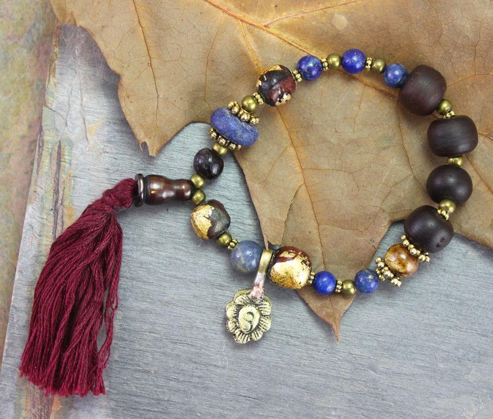 Heaven and Earth Wrist Mala - Buddhist Prayer Beads for Meditation, Yoga & Mindfulness - Handmade Gemstone Bracelet for Spiritual Healing & Stress Relief