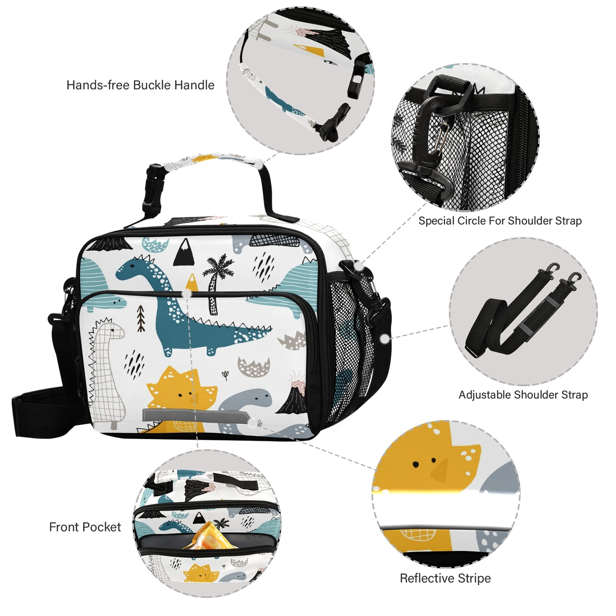 Dinosaur Lunch Box for Girls & Boys - Insulated Cooler Tote with Ice Pack, Freezable Kids Lunch Bag for School, Teens, Bento Boxes & Bottle Holder - Perfect for Picnics, School Lunches & Outdoor Adventures