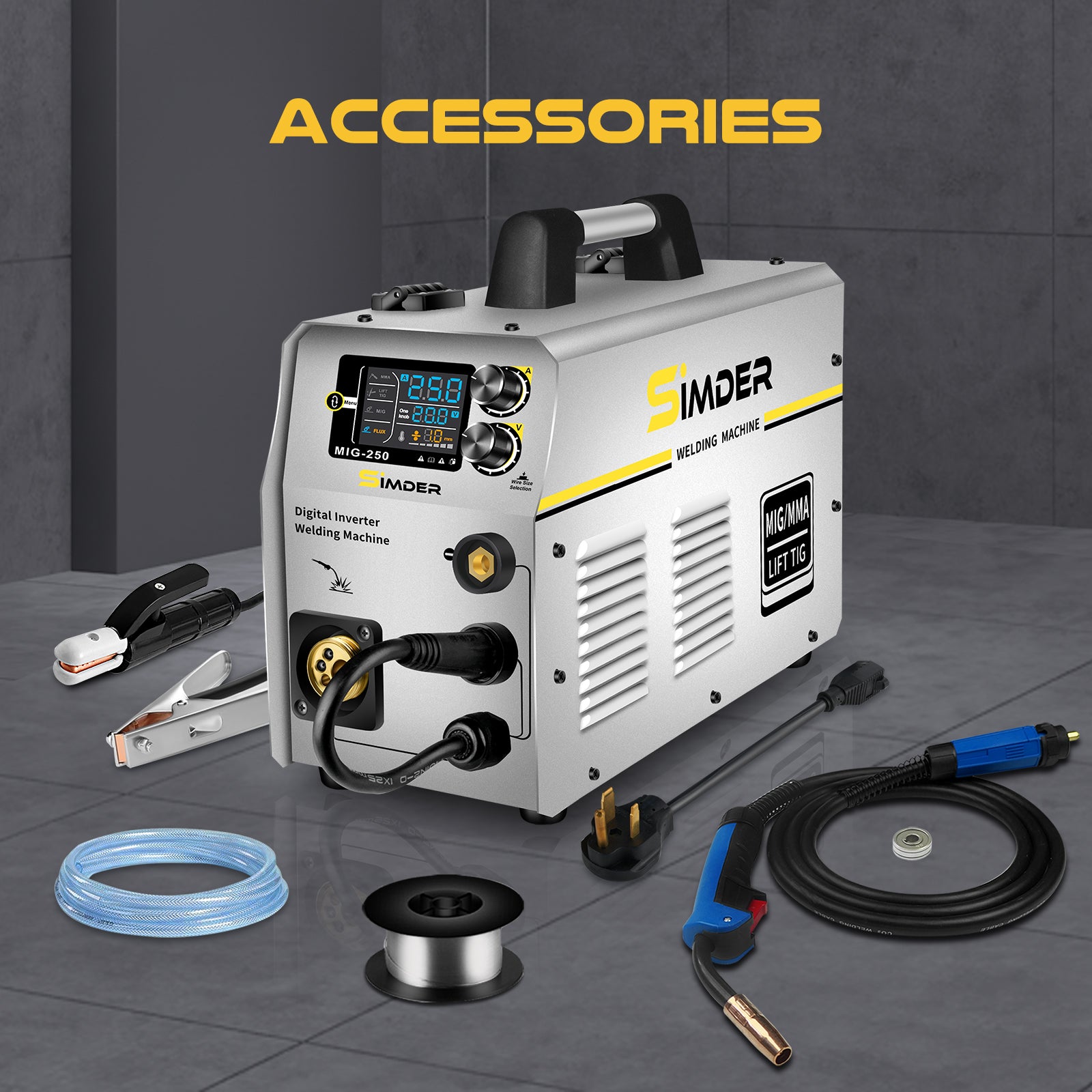 SSimder MIG 250 Multi-Process Welding Machine - 250 Amp MIG/TIG/Stick Welder with Digital Display - Perfect for Home DIY, Automotive Repair & Metal Fabrication Projects