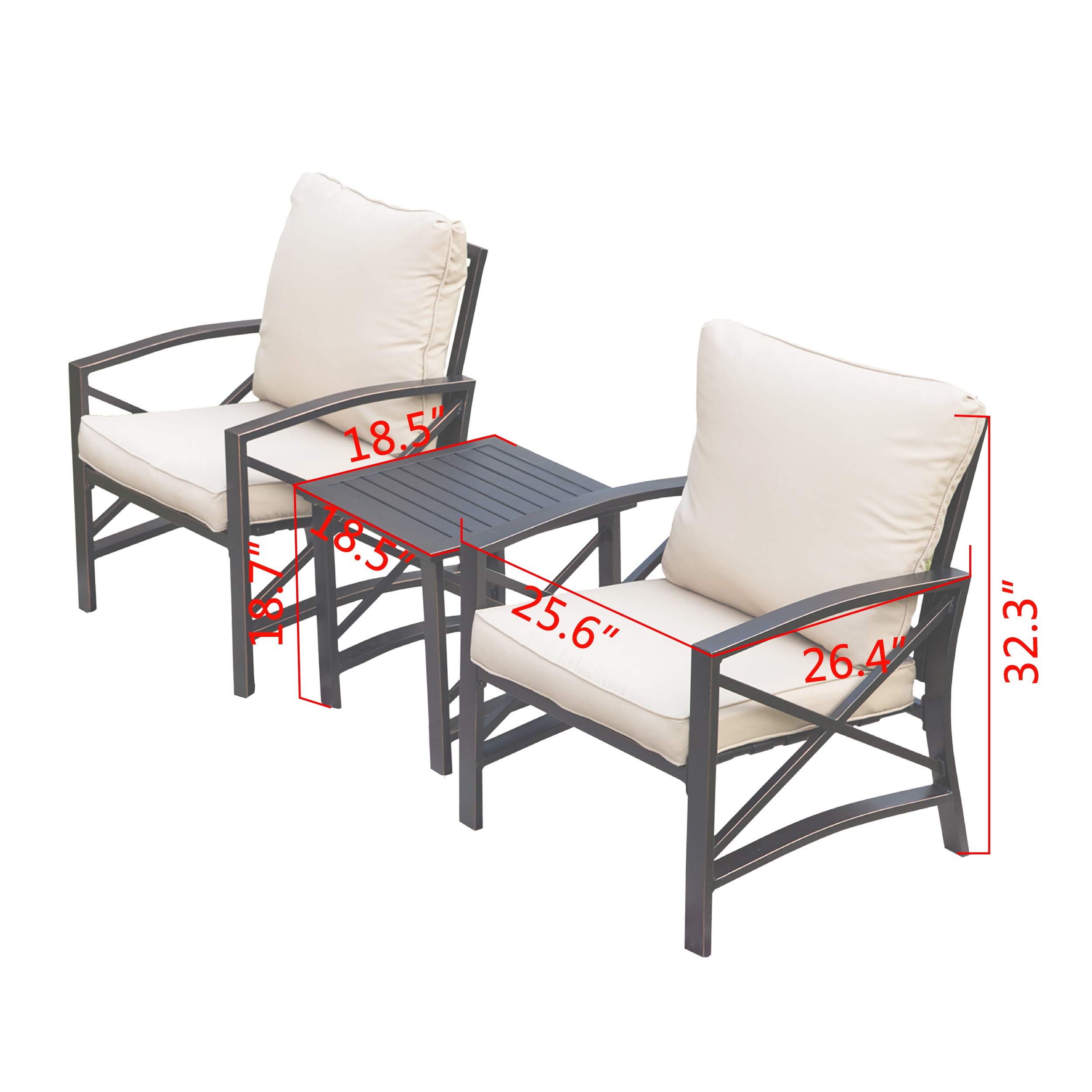 PatioFestival 3-Piece Outdoor Bistro Set - Modern Metal Patio Furniture with Coffee Table for Porch, Garden, Backyard or Indoor Use (Khaki) - Perfect for Relaxing, Entertaining & Outdoor Dining