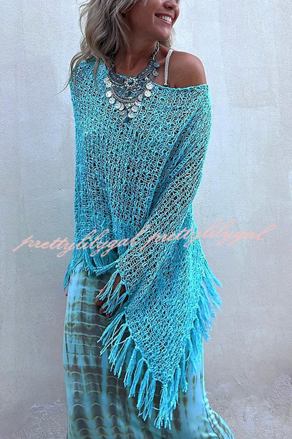 Sunset Breeze Hollow Out Tassel Knit Cover Up Top - Beachwear, Summer Vacation, Pool Party, Boho Chic Outfit