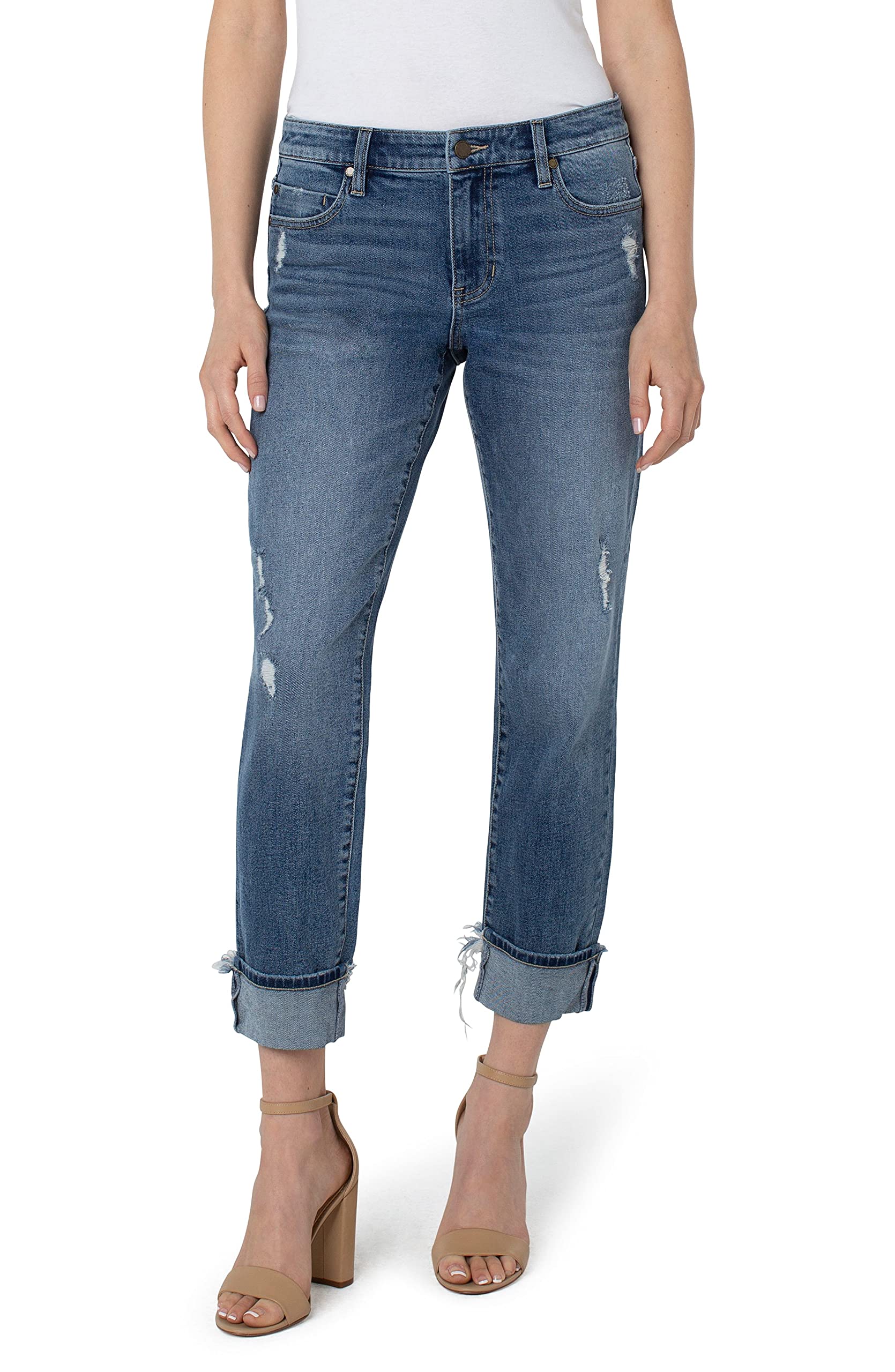 Liverpool Women's Marley Girlfriend Cuffed Jeans - High Waist Distressed Denim Pants for Casual Wear & Street Style Outfits