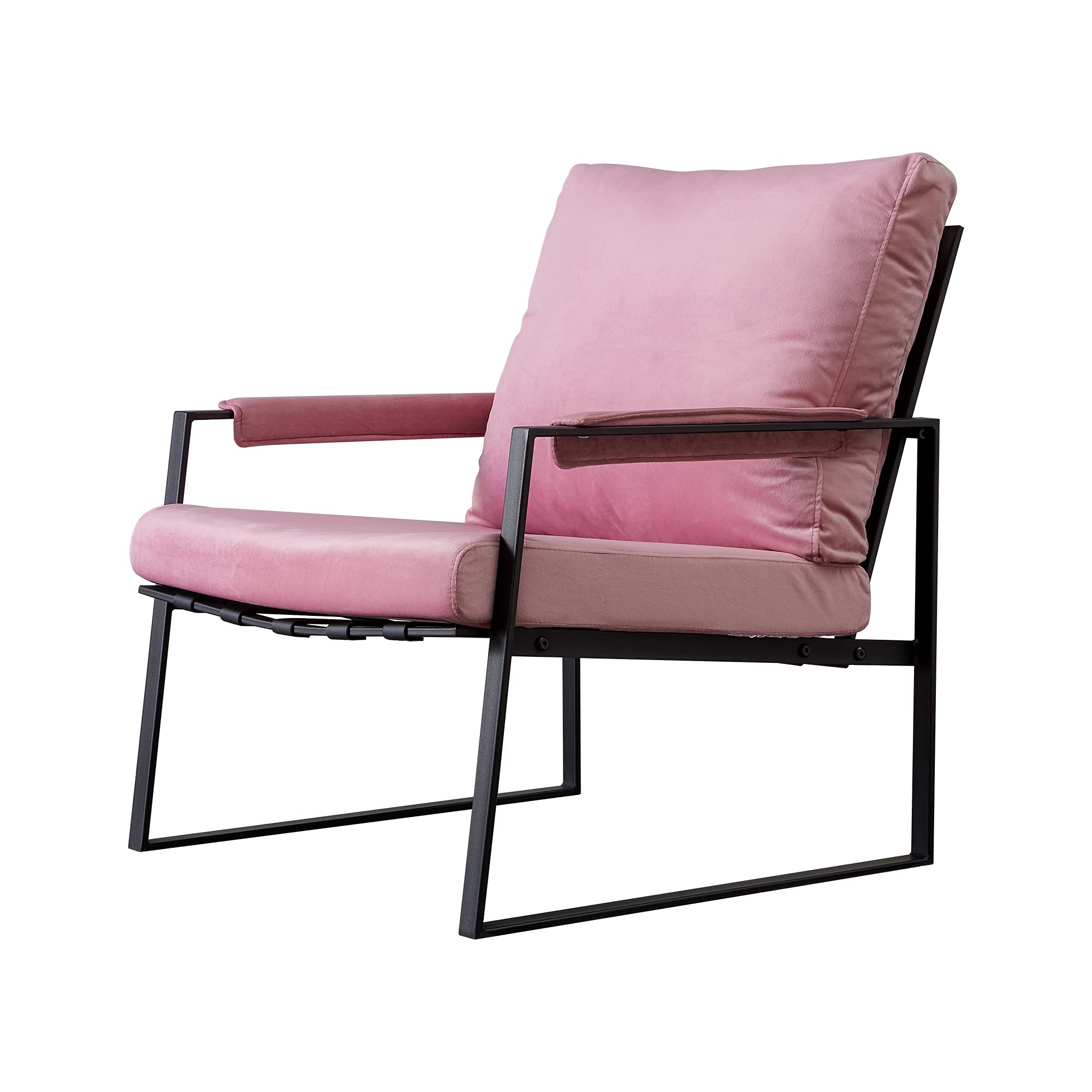 Modern Velvet Accent Chair - Single Arm Lounge Chair with Soft Cushion for Living Room & Bedroom, Contemporary Design, Sturdy & Durable, Easy to Clean & Assemble (Pink) - Perfect for Reading Nook, Cozy Corner or Small Space Decor