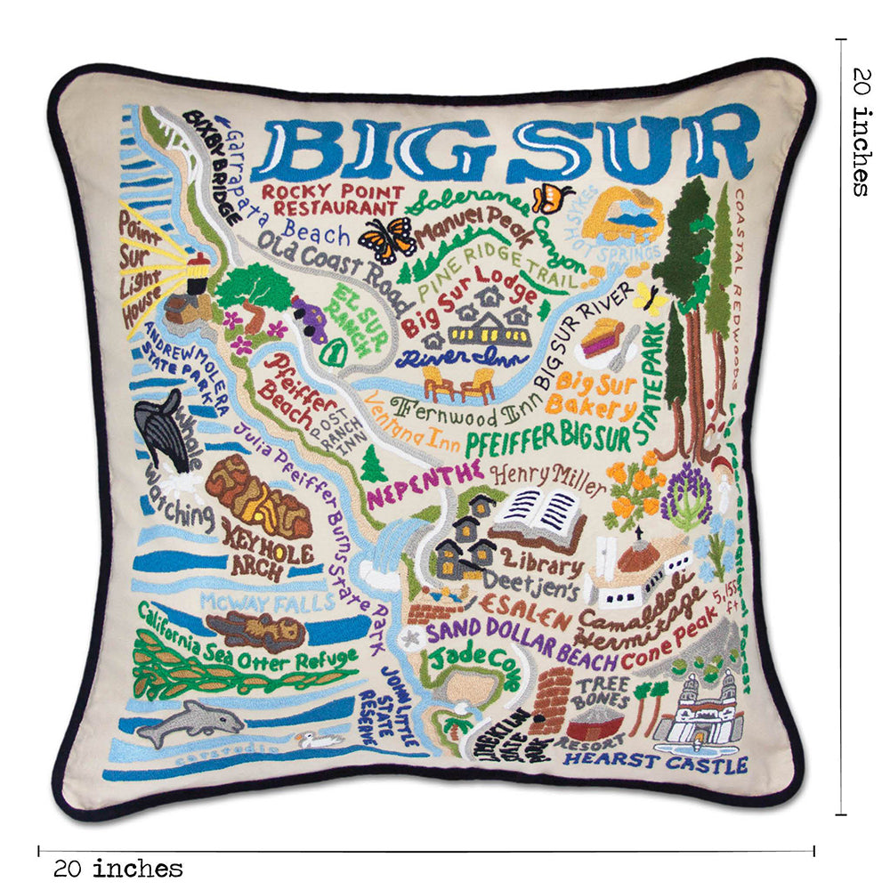 Big Sur Hand Embroidered Boho Throw Pillow Cover - 18x18 Inch Decorative Cushion for Sofa, Bed, Living Room - Bohemian Home Decor Accent for Cozy Farmhouse Style