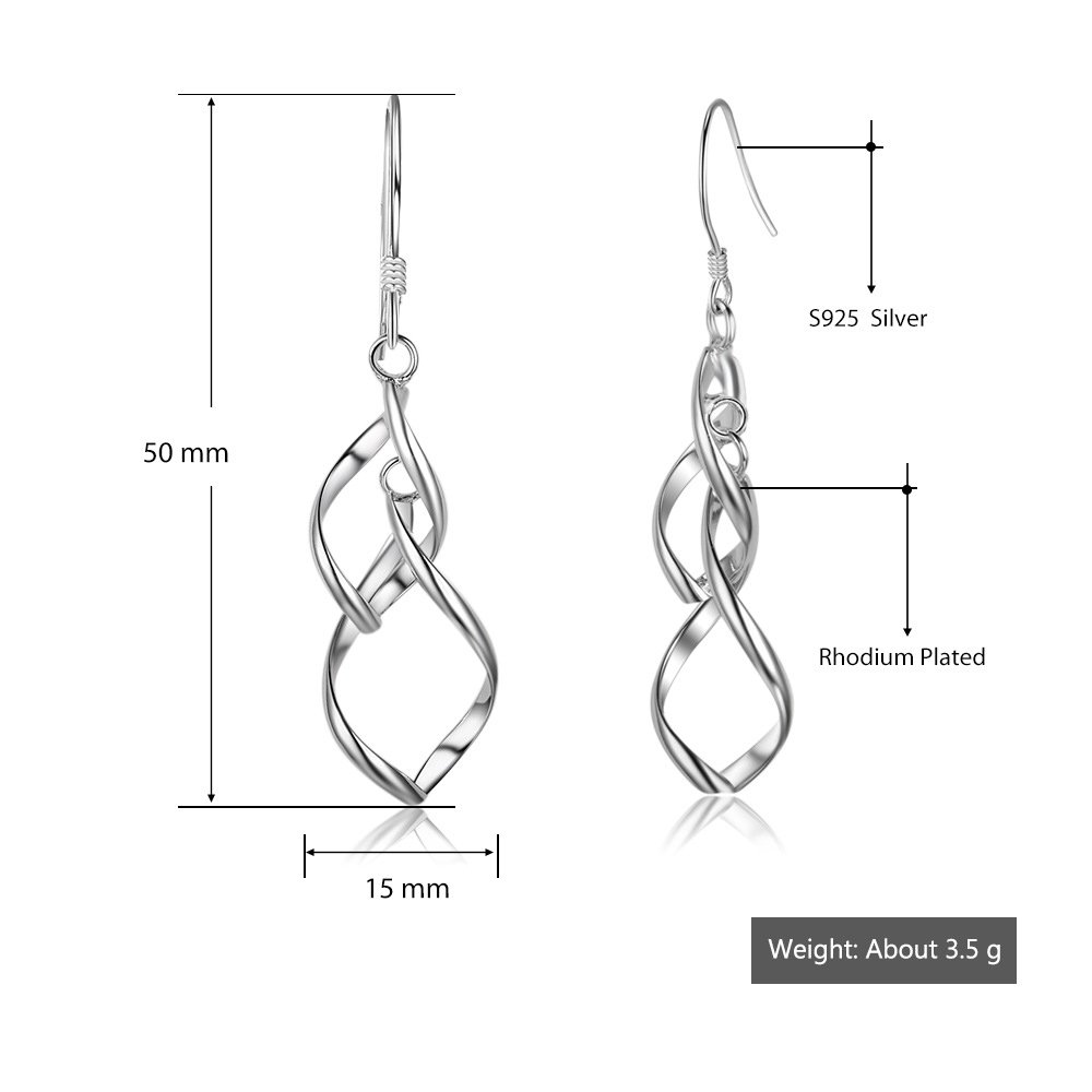 925 Sterling Silver Double-Linear Twist Wave Hook Earrings for Women & Girls | Elegant Dangle Earrings for Parties, Weddings & Everyday Wear