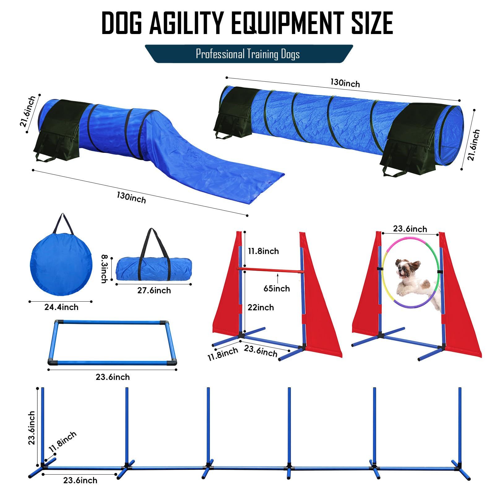 Premium Dog Agility Training Set - Portable Backyard Obstacle Course with 2 Tunnels, 3 Jumps & 6 Weave Poles | Professional Dog Agility Equipment for Small & Large Dogs | Perfect for Backyard Training, Competitions & Outdoor Exercise