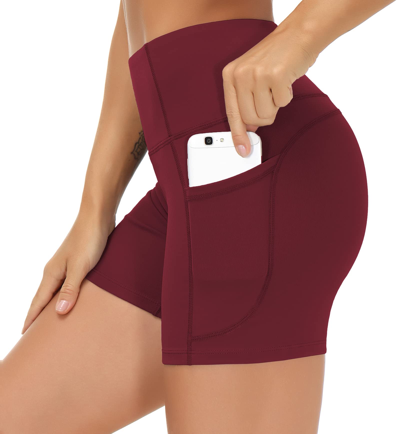 THE GYM PEOPLE High Waist Yoga Shorts for Women - Tummy Control Workout Shorts with Deep Pockets | Perfect for Yoga, Running & Gym Training