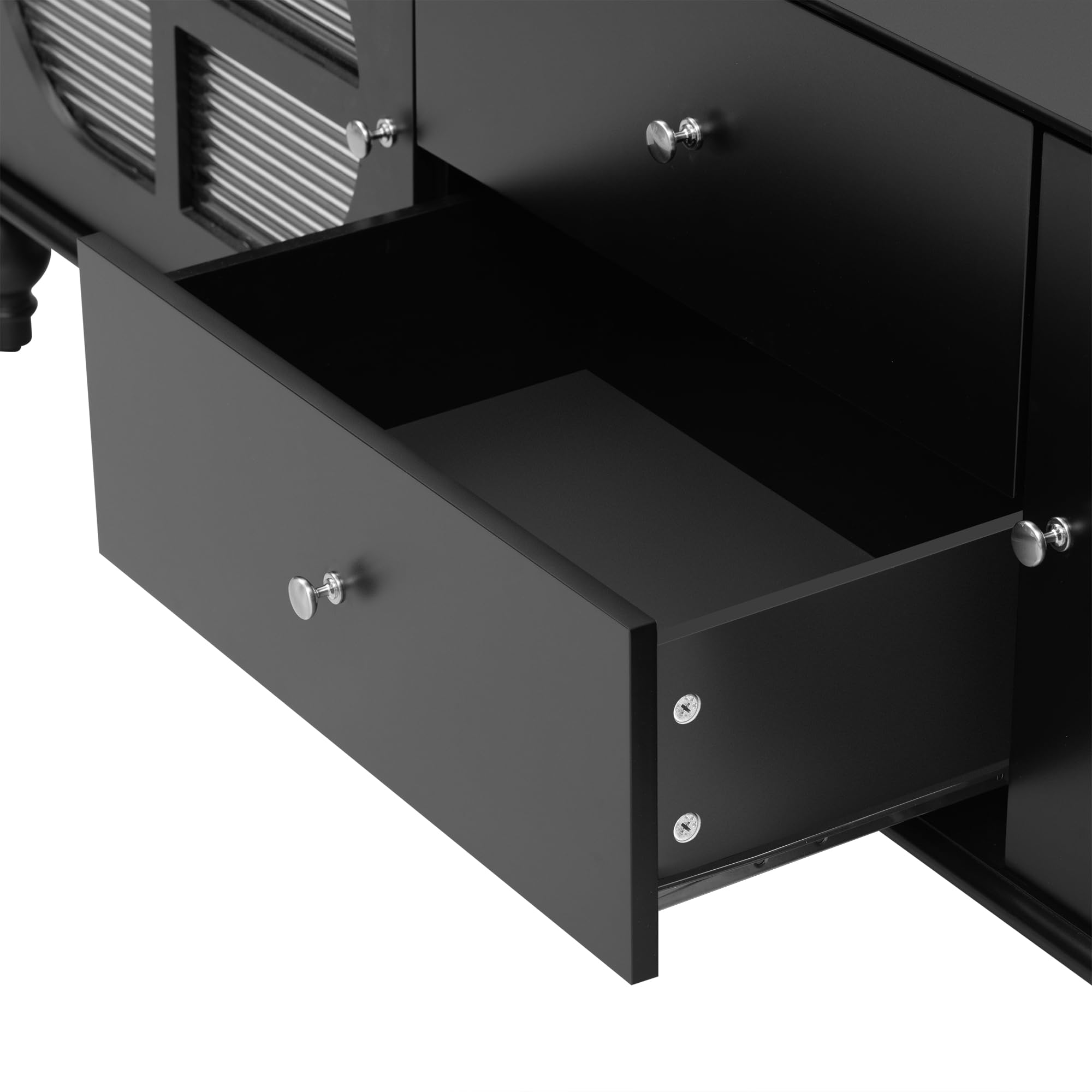 Modern TV Stand for 75 Inch TVs - Entertainment Center with 2 Drawers & 2 Fluted Glass Door Cabinets - 68.9