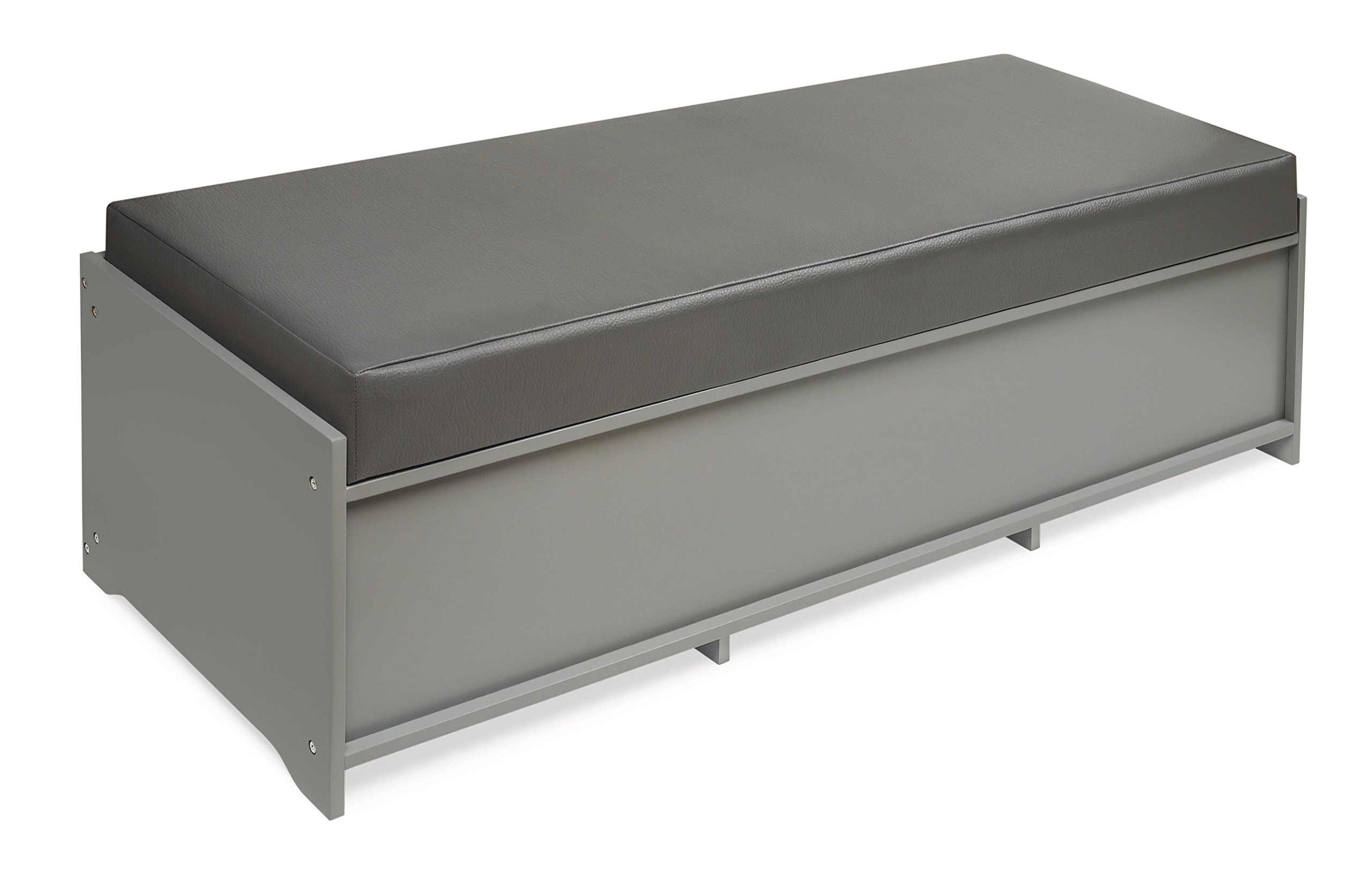 Badger Basket Kid's Padded Toy Storage Bench with Removable Cushion & 3 Fabric Bins - Gray | Organize Toys, Books & Kids Room Decor | Perfect for Playrooms, Bedrooms & Daycare Centers