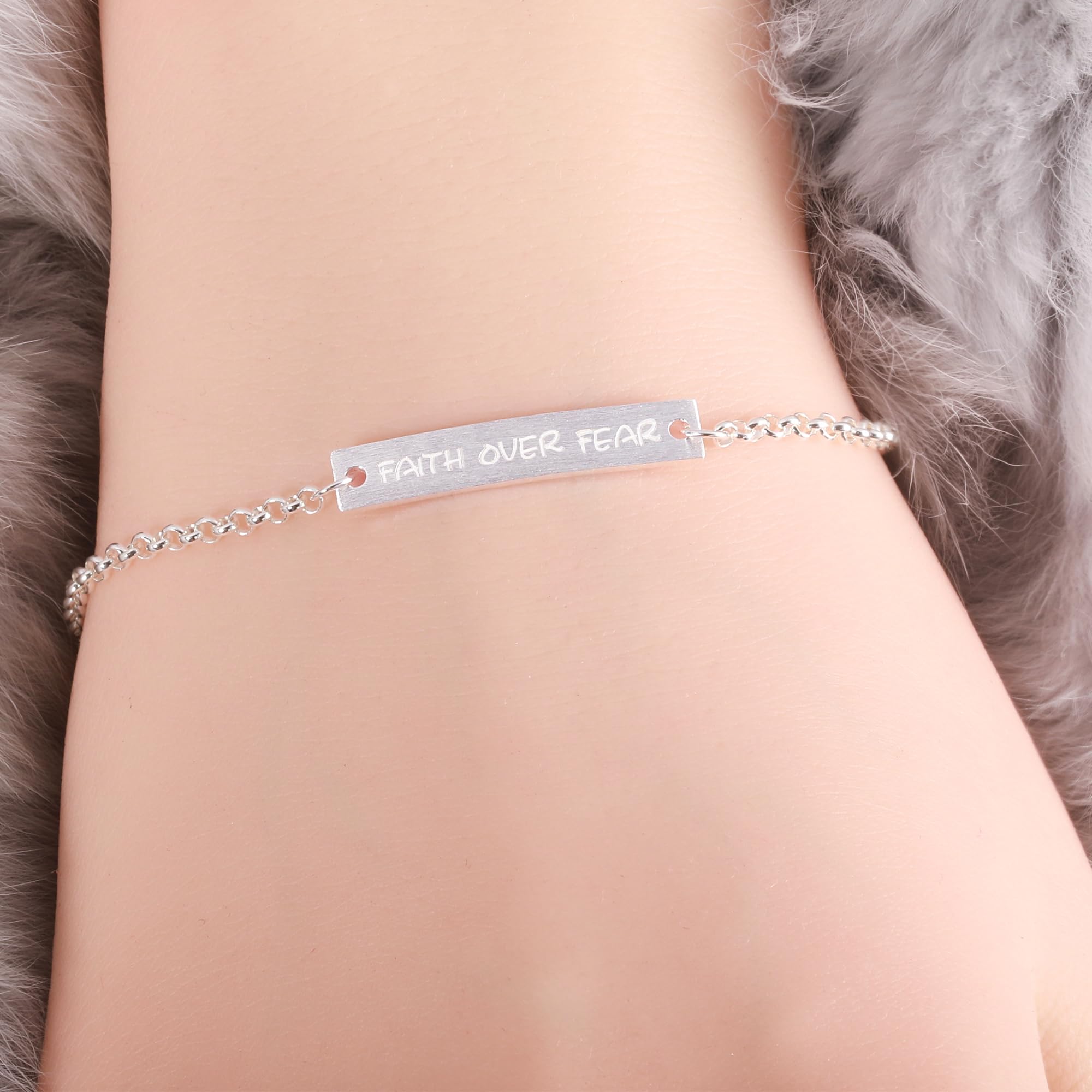 Faith Over Fear Bracelet for Women - 925 Sterling Silver Engraved Bible Verse Bracelet, Inspirational Christian Jewelry Gift for Her | Perfect for Daily Wear, Church, Prayer & Spiritual Encouragement by ALiLuYa