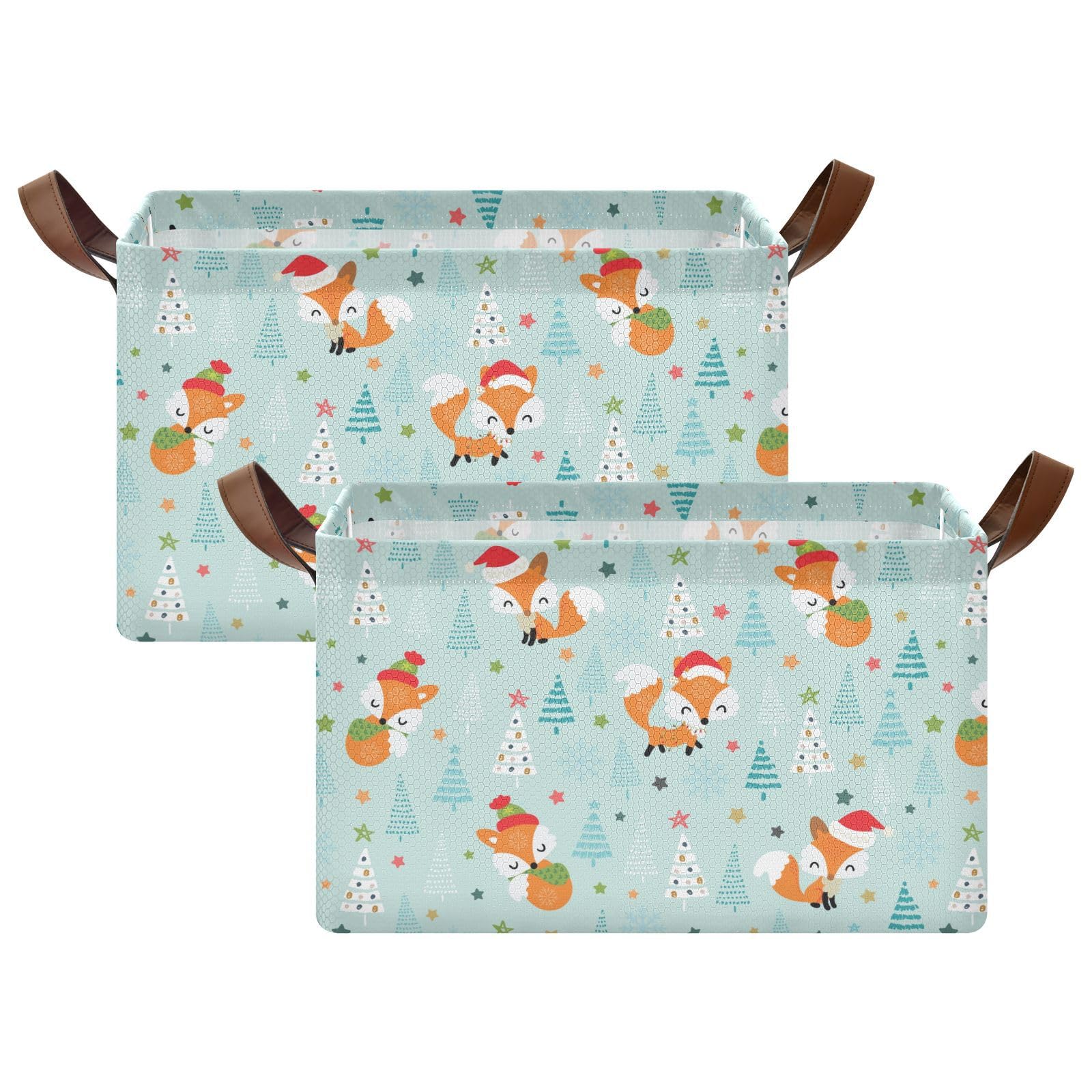 2-Pack Fox Storage Bins - Collapsible Fabric Closet Organizers for Clothes & Nursery