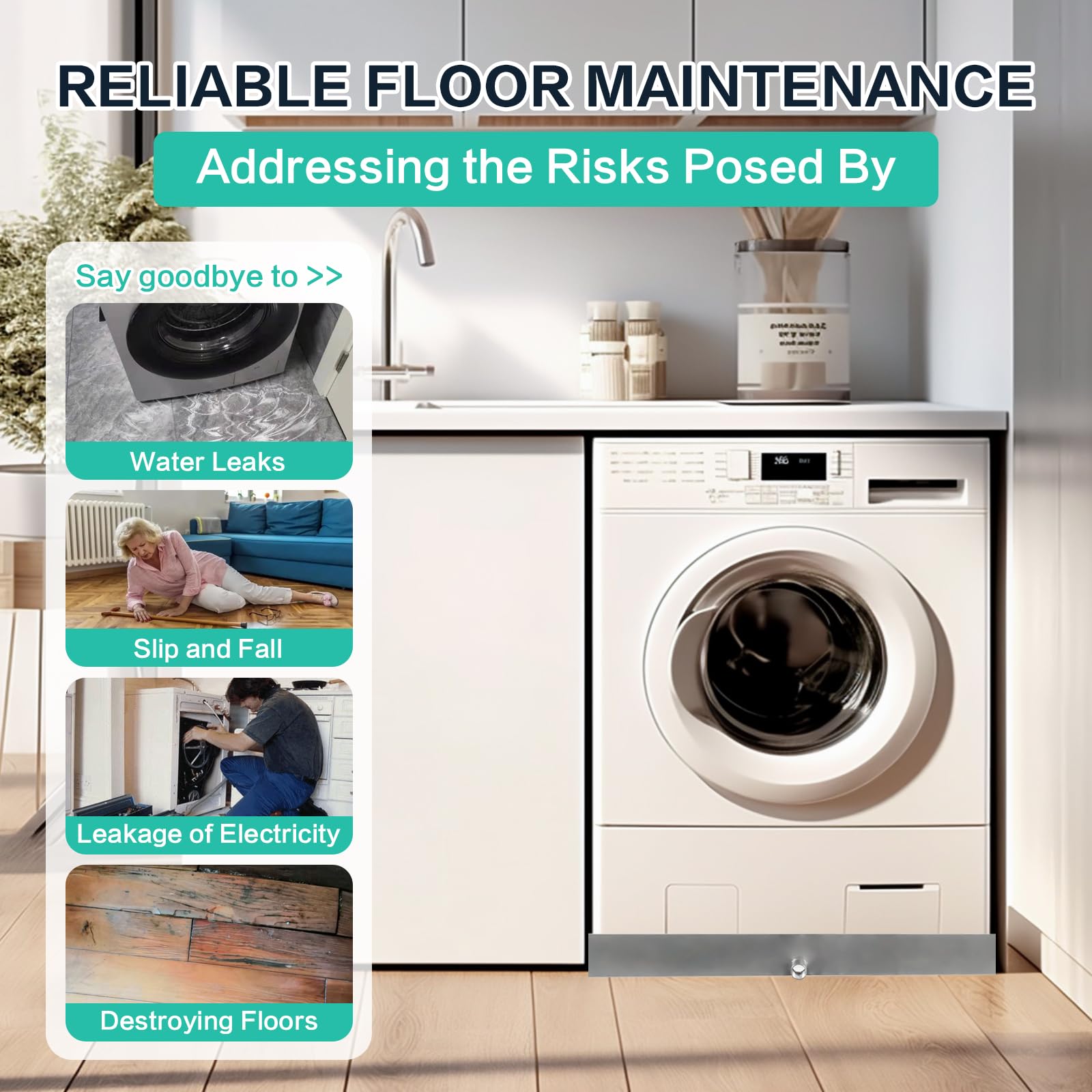28''x30''x2.5'' Heavy Duty 304 Stainless Steel Washing Machine Drain Pan - Leak Proof Washer Tray with Drain Hole & Hose Adapter for Floor Protection | Ideal for Compact & Standard Washing Machines in Laundry Rooms, Basements & Apartments