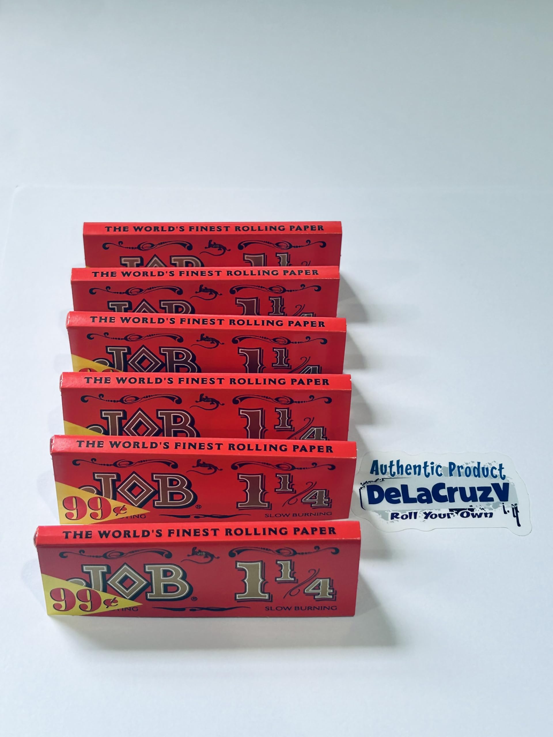 Job Orange 1 1/4 Rolling Papers - 6 Pre-Priced $.99 Packs with DeLaCruzV Sticker | Premium Cigarette Rolling Papers for Smooth Smoking Experience | Perfect for Hand-Rolled Cigarettes, Herbs & DIY Smoking