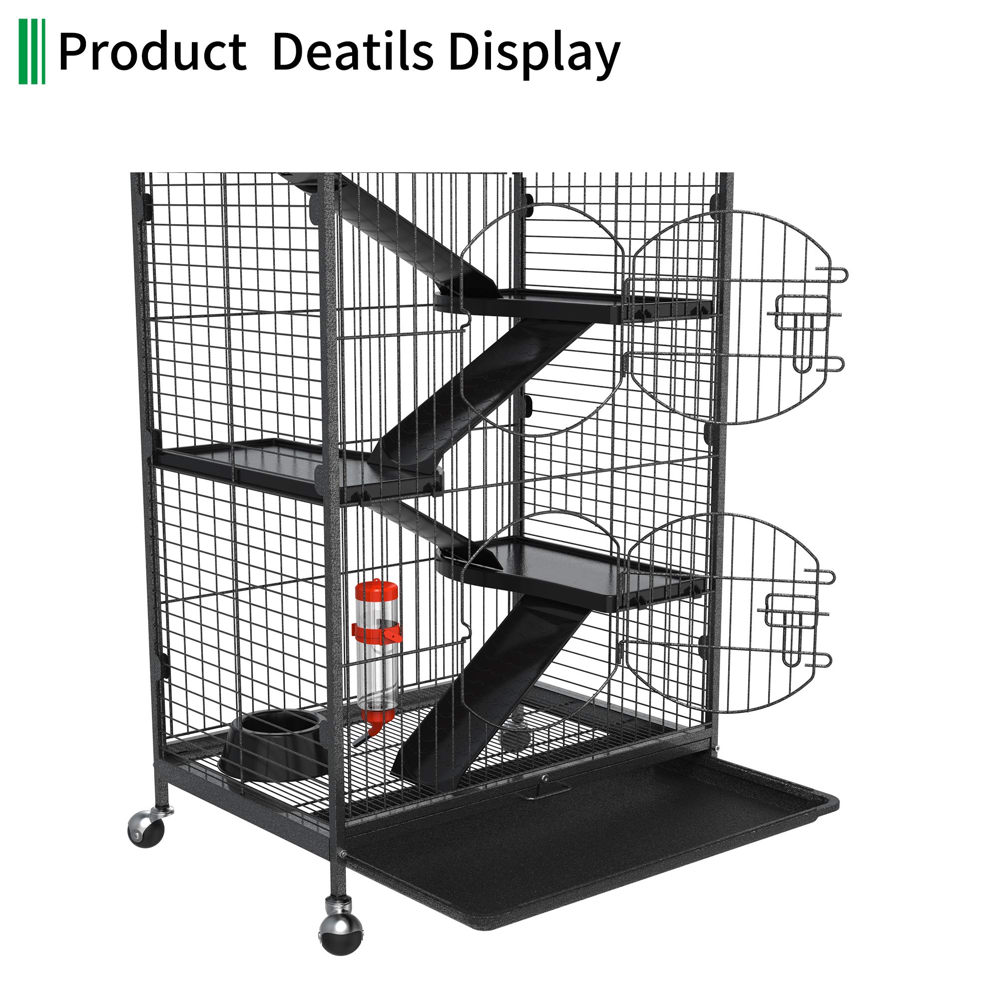 YITAHOME 52-inch Metal Small Animal Cage with Wheels - Indoor & Outdoor Ferret, Chinchilla, Rat, Squirrel, Guinea Pig, Bunny, Rabbit, Cat Cage - Black (MAYIH0010153MA) | Perfect for Home, Backyard, Pet Store & Vet Clinic Use