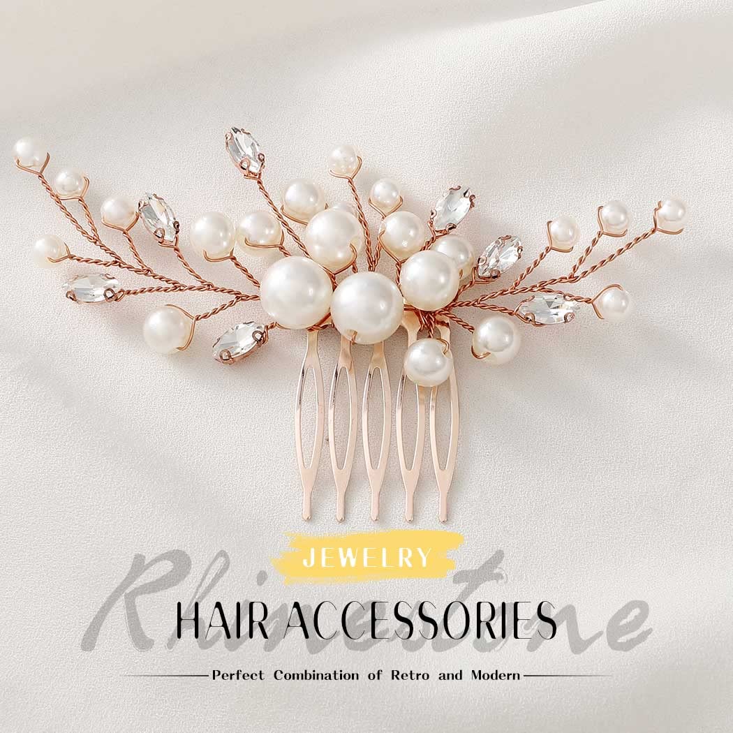 Elegant Pearl Flower Wedding Hair Comb with Rhinestones - Bridal Hair Accessories for Brides & Bridesmaids (Rose) | Perfect for Weddings, Prom, Formal Events & Special Occasions