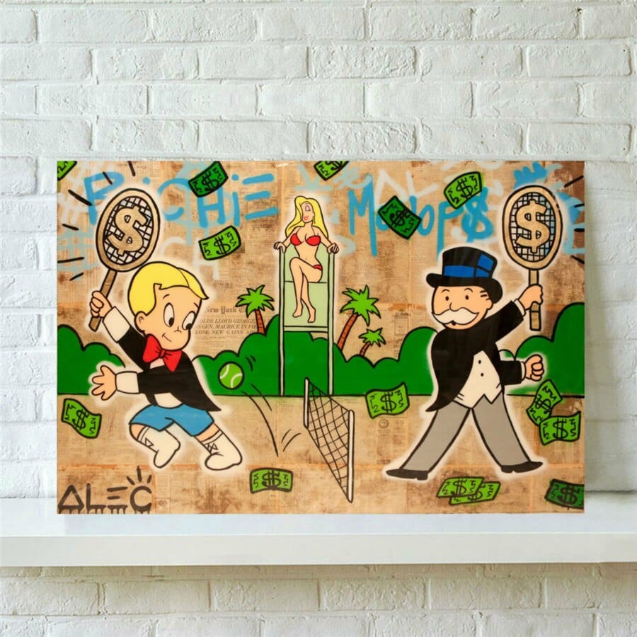 Richie Rich Tennis Alec Monopoly Canvas Art Print - Pop Culture Wall Decor for Home, Office & Game Room