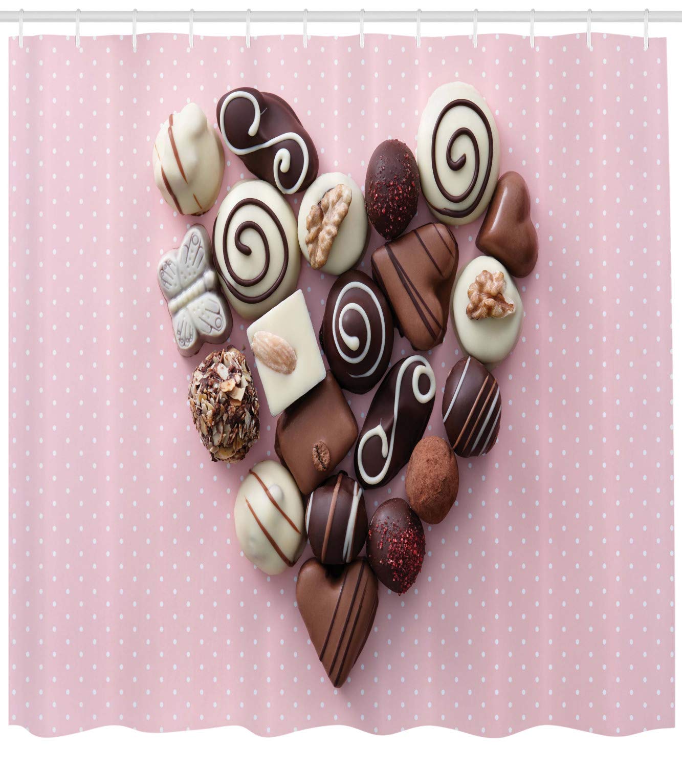 Ambesonne Chocolate Shower Curtain - Valentine's Day Heart Candy Design on Pink Background, 69x70 Inch Fabric Bathroom Decor with Hooks | Perfect for Romantic Bathrooms, Couples' Gift & Valentine's Decor
