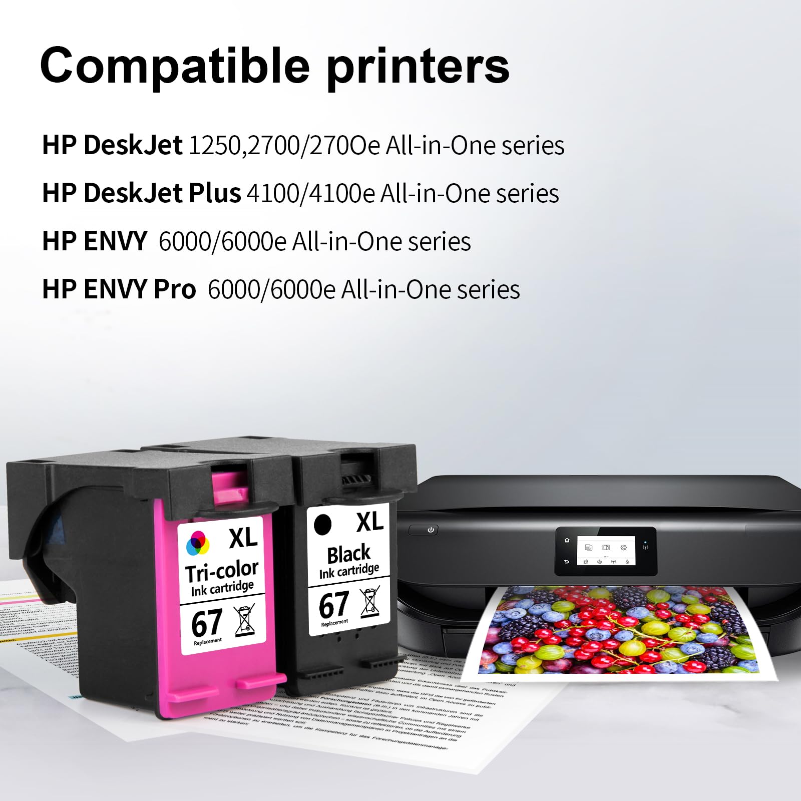 High Yield 67XL Ink Cartridges Combo Pack - Replacement for HP 67 Ink - Compatible with HP DeskJet 1255, 2732, 2752, 4140, 4152 Series Printers (1 Black, 1 Tri-Color) - Perfect for Home Office Printing, Documents & Photos