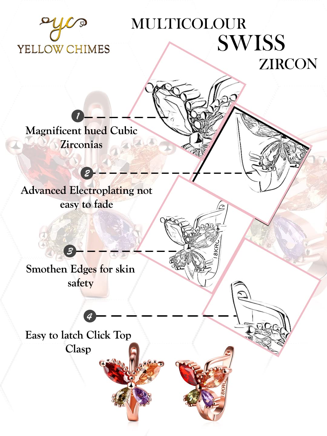 **AAA Zircon Butterfly Stud Earrings for Women - Rose Gold Plated Clip-On Crystal Earrings | Fashion Jewelry Gift for Wife, Girlfriend, Anniversary & Birthday | Elegant Accessories for Parties, Weddings & Daily Wear**
