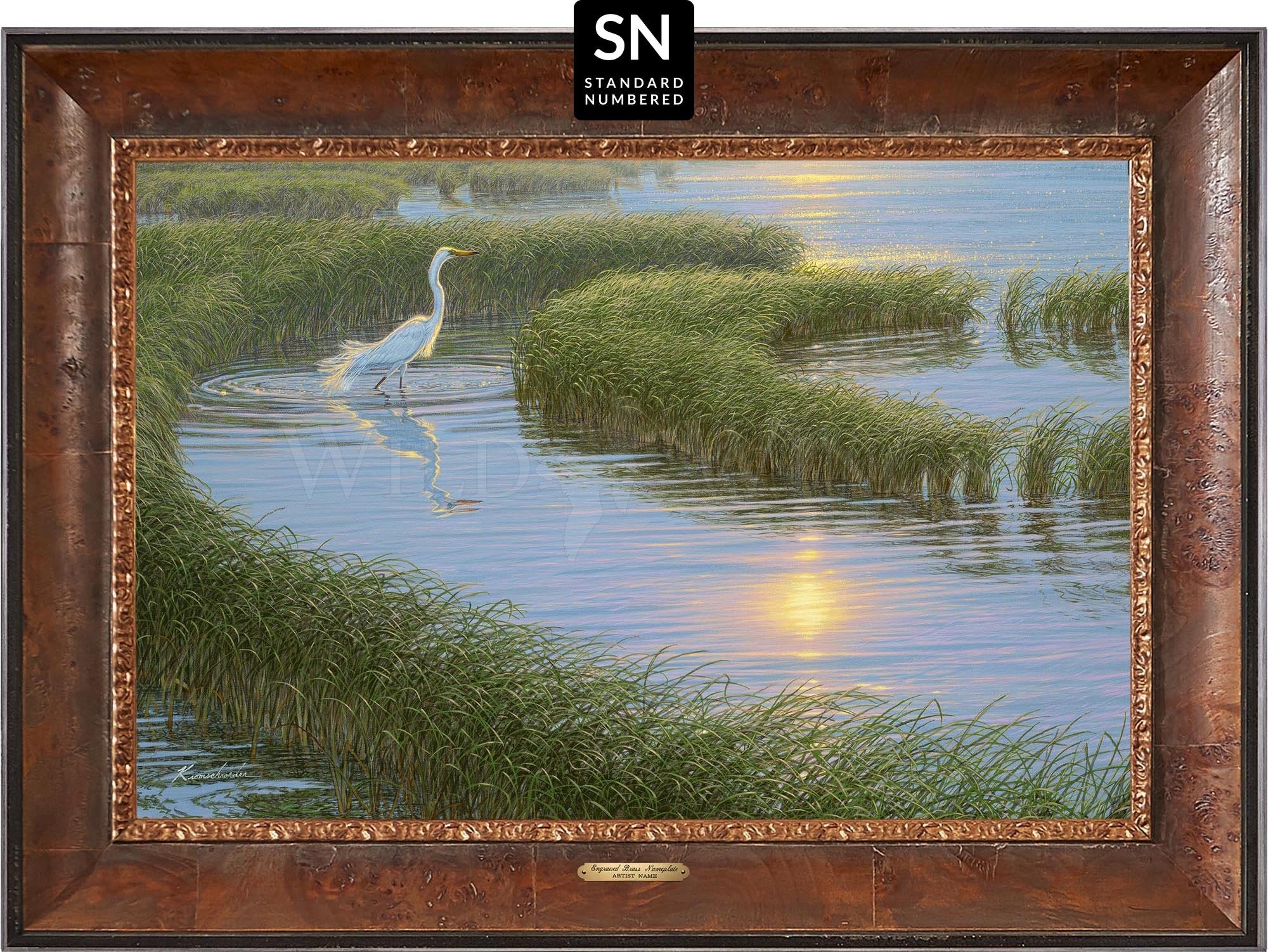 Evening Solitude - White Egret Art Print | Standard Numbered Edition (SN) | Home Decor, Office Wall Art, Gift for Nature Lovers