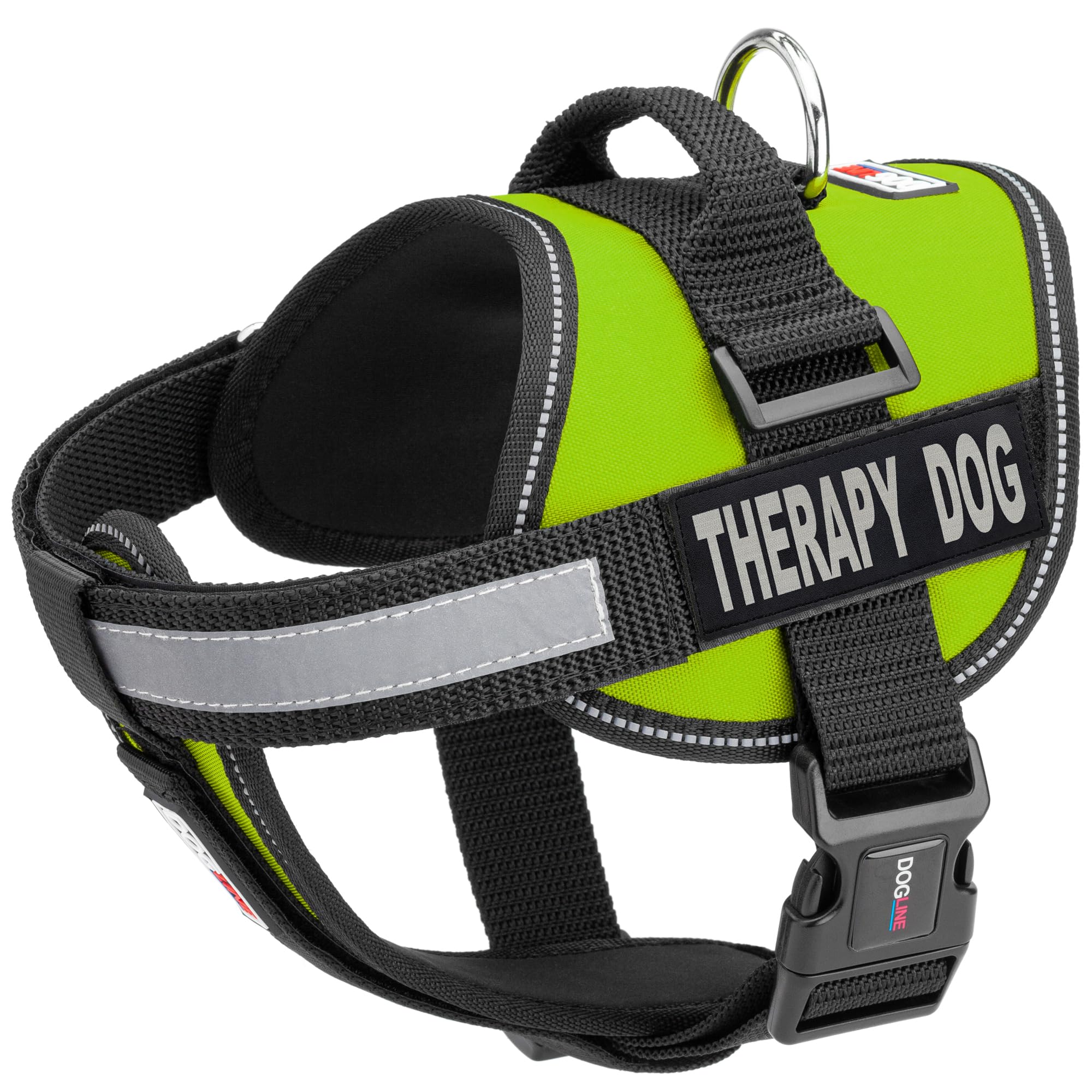 Premium Dogline Vest Harness for Large Dogs (28-38 Inch) with 2 Removable Therapy Patches - Adjustable Green Pet Harness for Service Dogs, Training & Outdoor Adventures