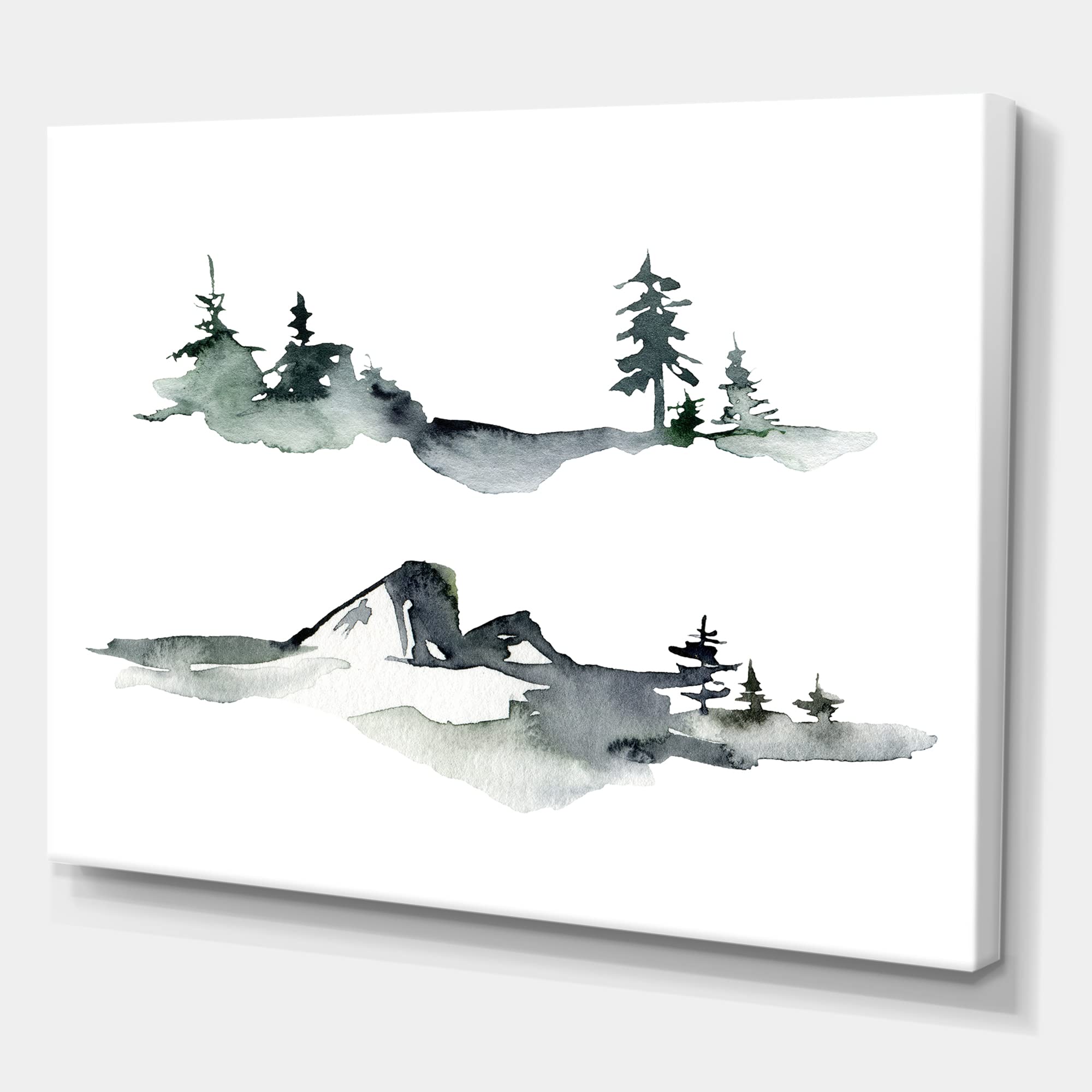 DesignQ Winter Dark Blue Mountain Landscape With Trees - Modern Canvas Wall Art for Living Room, Bedroom & Office Decor