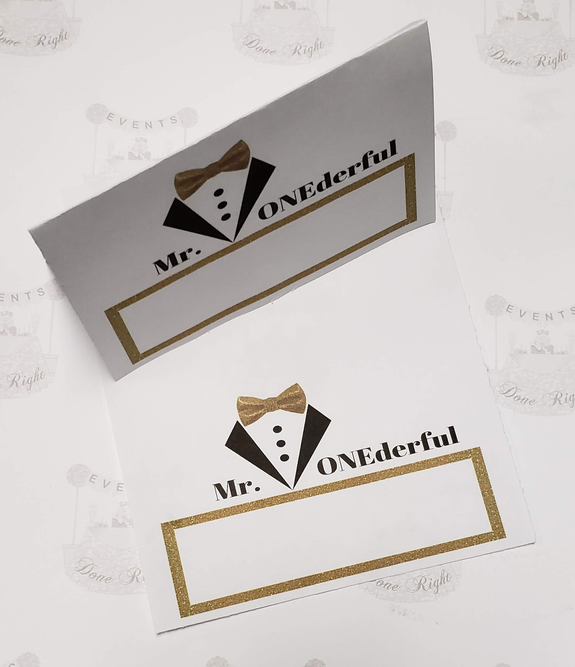 Mr. Onederful Food Tent Cards - Set of 8 Elegant Tuxedo Bowtie Place Cards for Weddings, Parties & Fine Dining Events