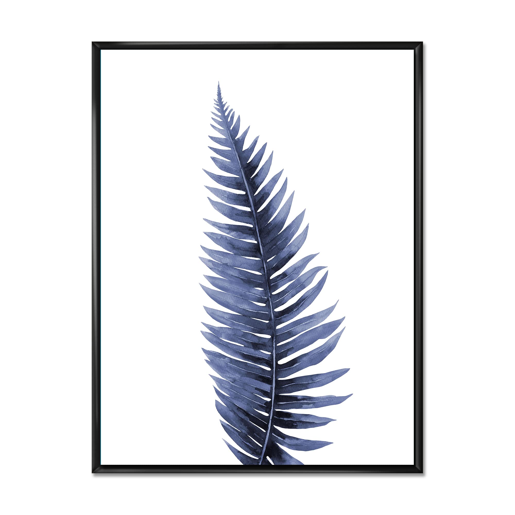 DesignQ Tropical Blue Watercolor Leaves II - Bohemian & Eclectic Framed Canvas Wall Art Print | Home Decor for Living Room, Bedroom & Office | Perfect Gift for Housewarming & Holidays