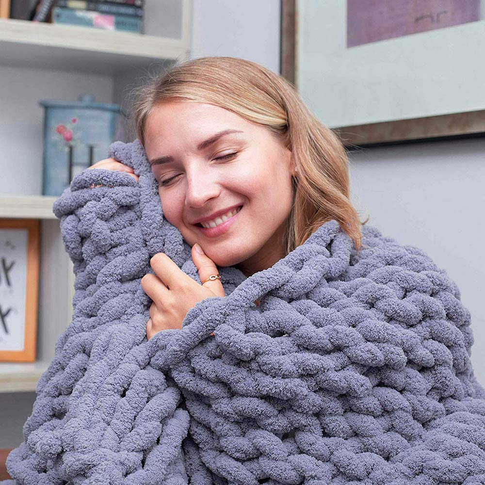 Handmade Soft Knitted Weighted Blanket - Chenille Chunky Knit Throw Blanket for Adults (Beige, 150x180cm) - Cozy Bedding & Home Decor for Bed, Sofa, Chair - Perfect for Stress Relief, Anxiety & Better Sleep
