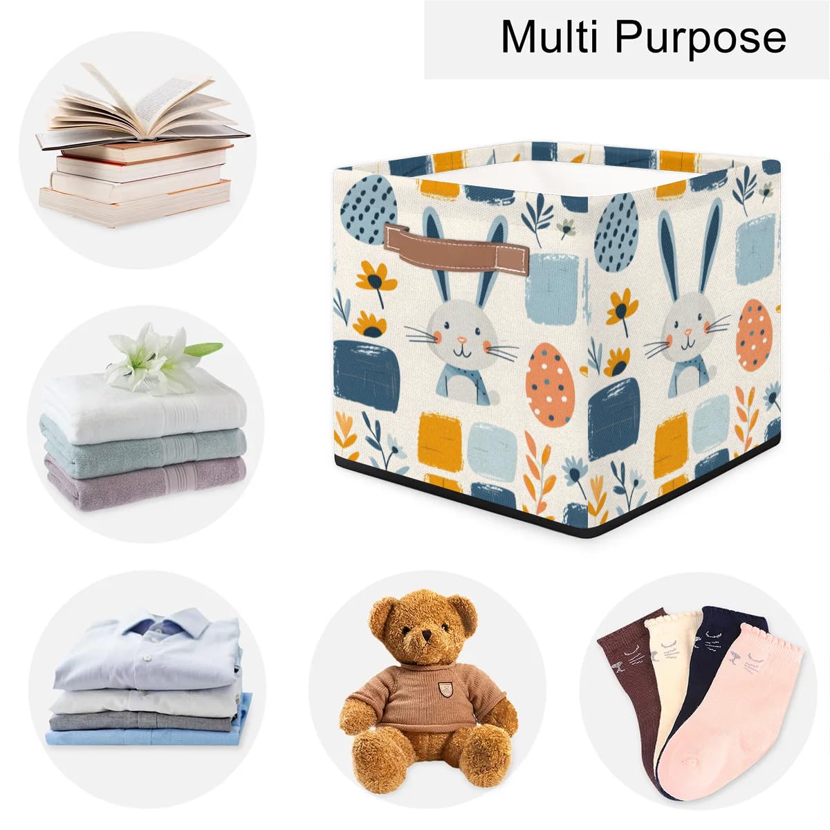 Collapsible Fabric Cube Storage Bins with Handles - Easter Rabbit Design Organizer Baskets for Shelves, Toys, Towels & Closet Organization | Perfect for Home, Nursery & Office Storage Solutions