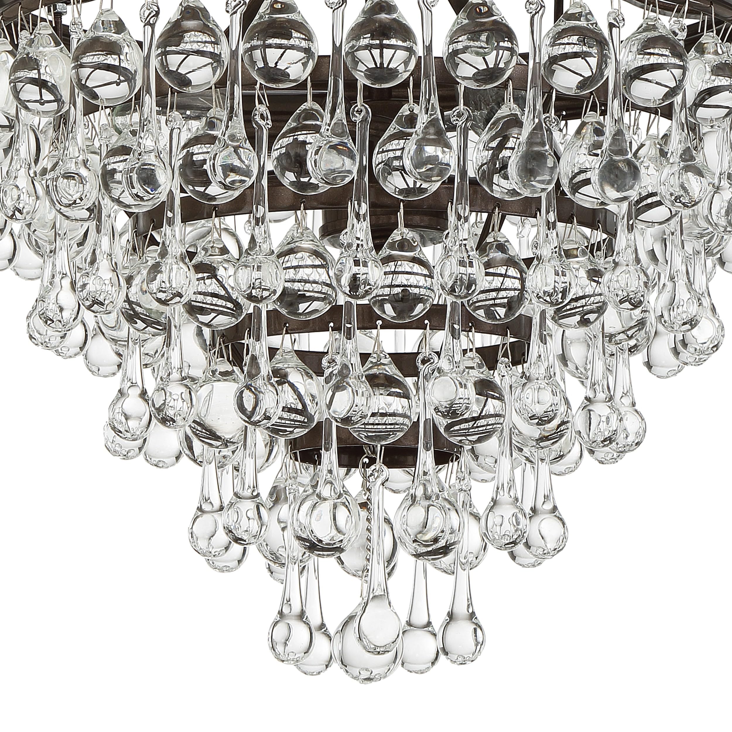 Calypso 3-Light Crystal Teardrop Mini Chandelier in Vibrant Bronze - Elegant Ceiling Lighting Fixture for Dining Room, Bedroom or Entryway