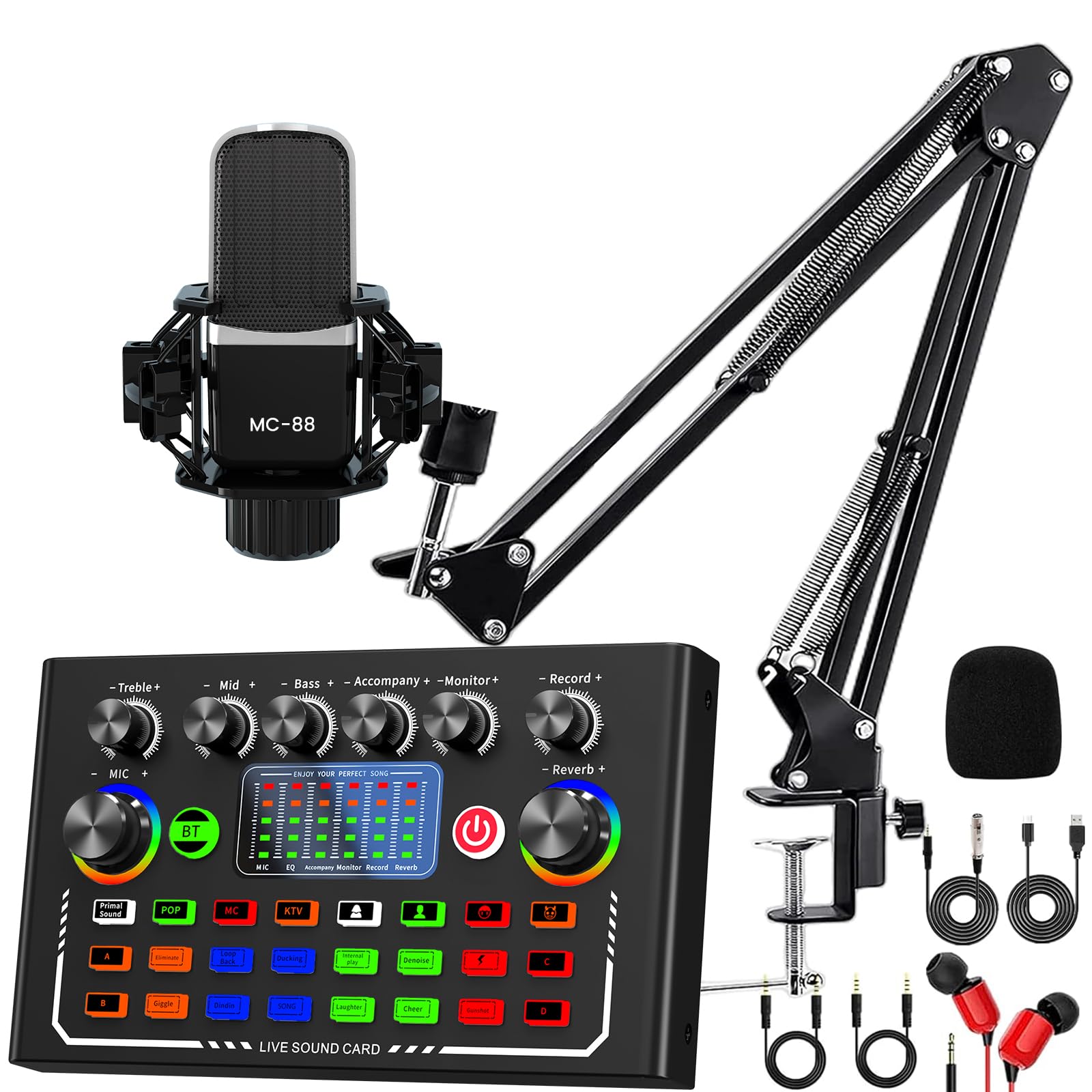 Professional Podcast Equipment Bundle - All-in-One Audio Interface & Studio Condenser Mic for Podcasting, Recording, Singing, Streaming & Gaming - Compatible with PC, Smartphone, YouTube, TikTok (F009) - Perfect for Home Studios, Content Creators & Live Broadcasts