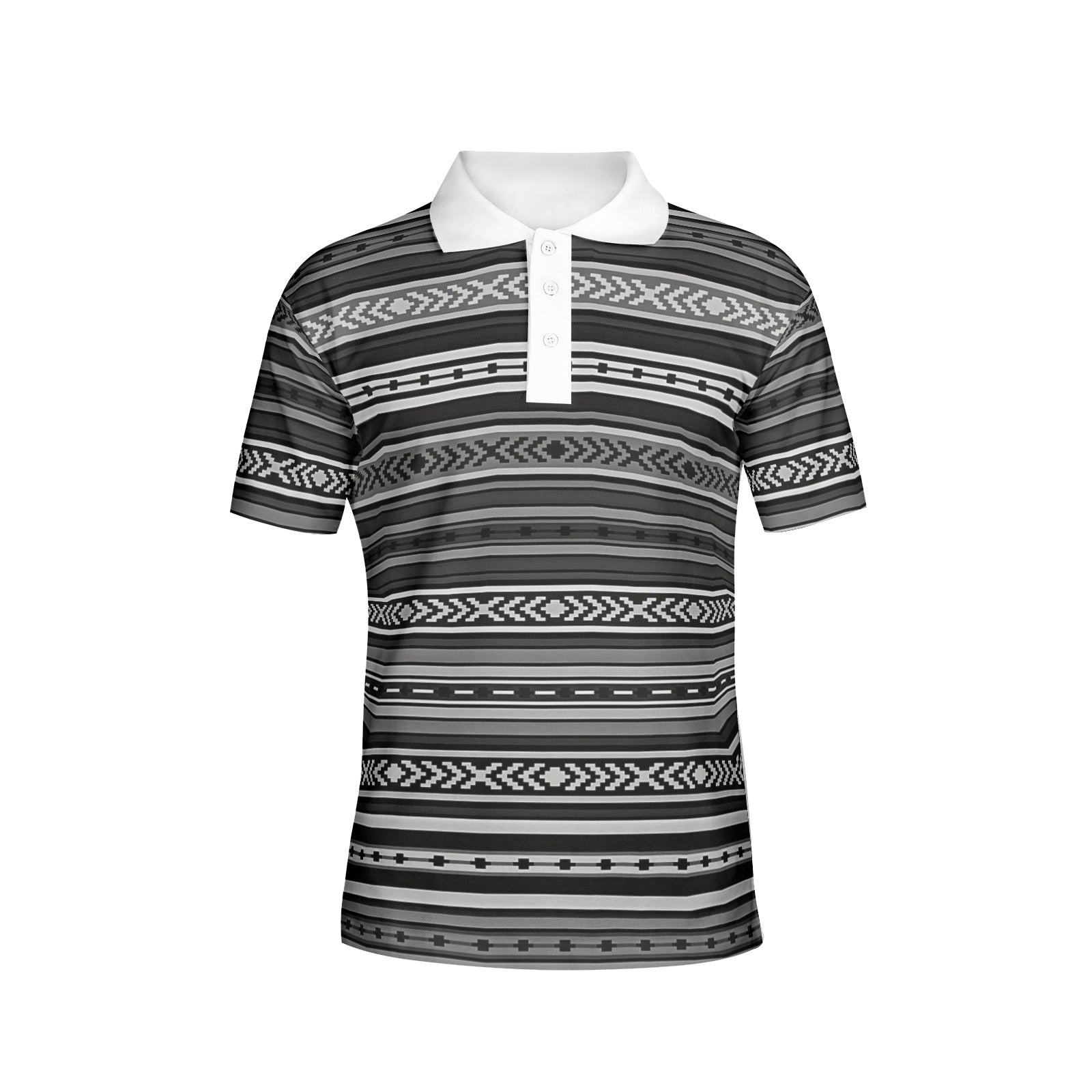 Men's Stylish All Over Print Polo Shirt - Striped Gray Southwestern Design | Casual Wear for Summer & Outdoor Activities