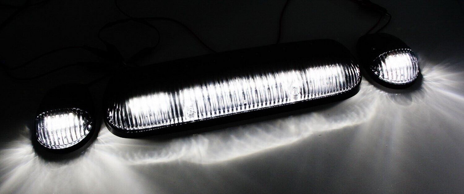 3pc Smoked Lens White LED Cab Roof Clearance Light Kit for Chevy GMC Trucks - Heavy Duty Off-Road Lighting for Pickup Trucks & Work Vehicles