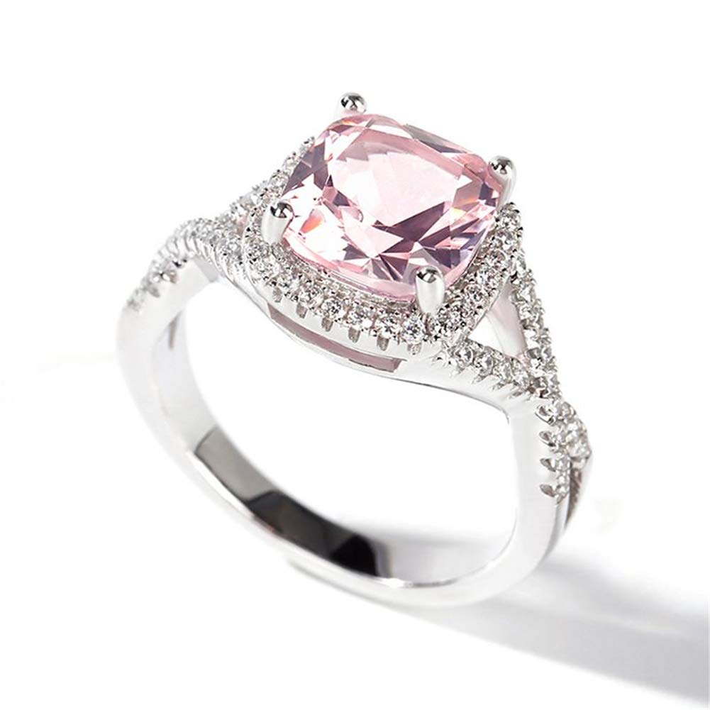 Jeulia Twist Halo Cushion Cut Synthetic Morganite Sterling Silver Ring for Women - Elegant Engagement, Wedding, Anniversary or Birthday Gift for Wife & Girlfriend with Jewelry Box | Perfect for Proposals, Romantic Occasions & Special Celebrations