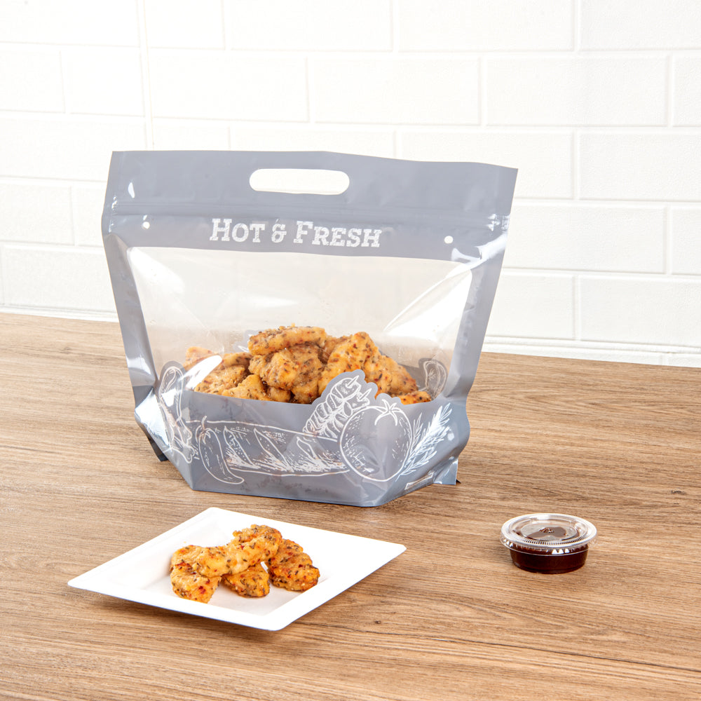 Gray Plastic Rotisserie Chicken Bag - Hot & Fresh Food Carrier - 12 3/4 x 5 3/4 x 10 1/4 Inches - 100 Count Box - Perfect for Restaurants, Catering & Takeout Services