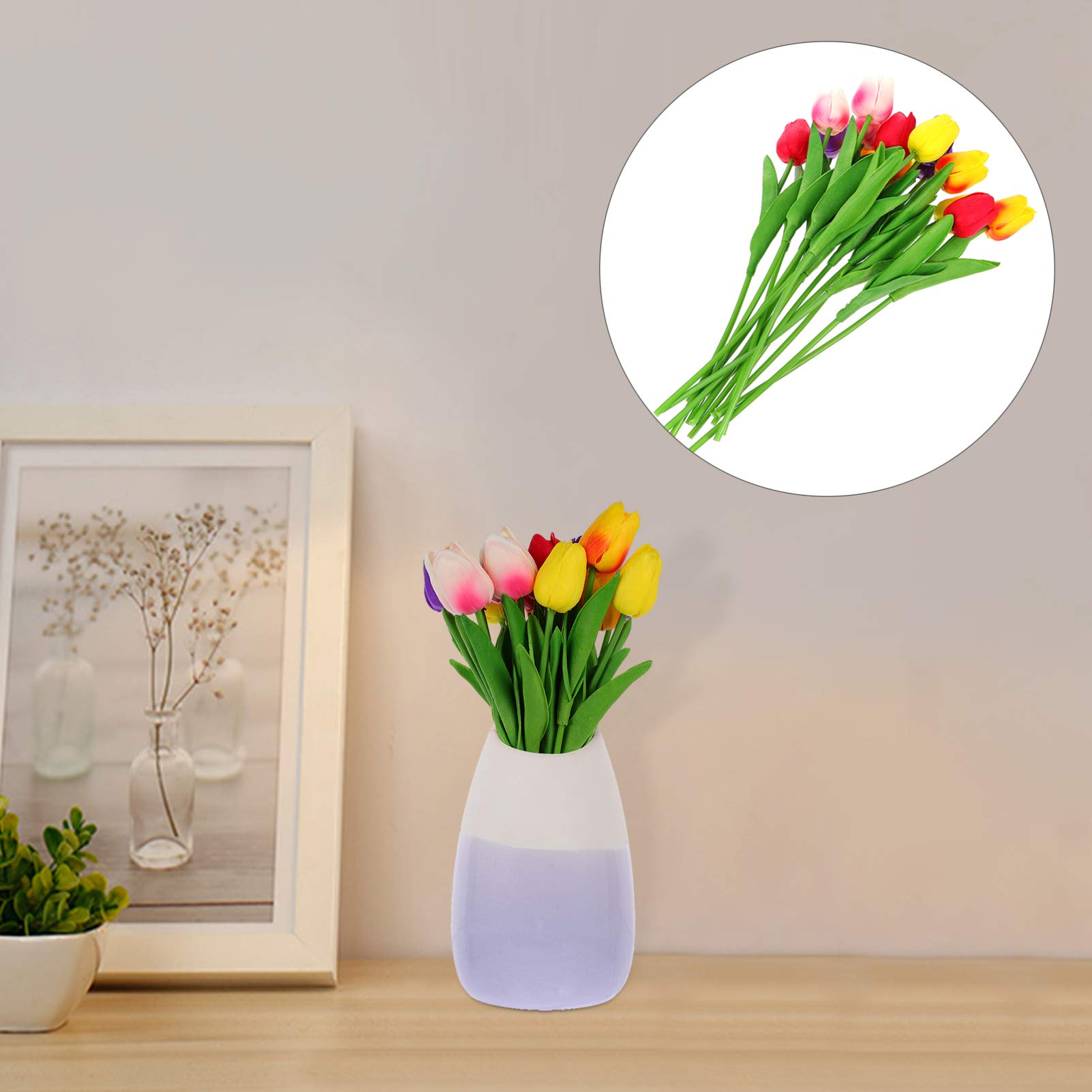 VOSAREA 15pcs Real Touch Artificial Tulip Flowers - Silk Fake Tulips for Bouquet, Wedding Centerpiece, Office & Home Decor - Perfect for Desk Decorations, Party Arrangements & Room Decoration
