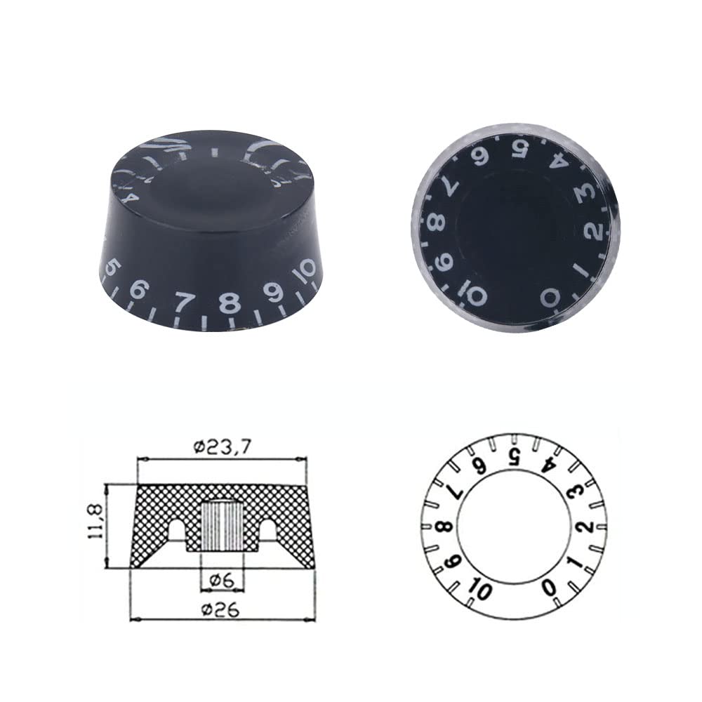 4pcs Black Electric Guitar Knobs - Speed, Volume & Tone Control Replacement for Les Paul Style Guitars (Black-White Word) | Perfect for DIY Guitar Repair & Customization