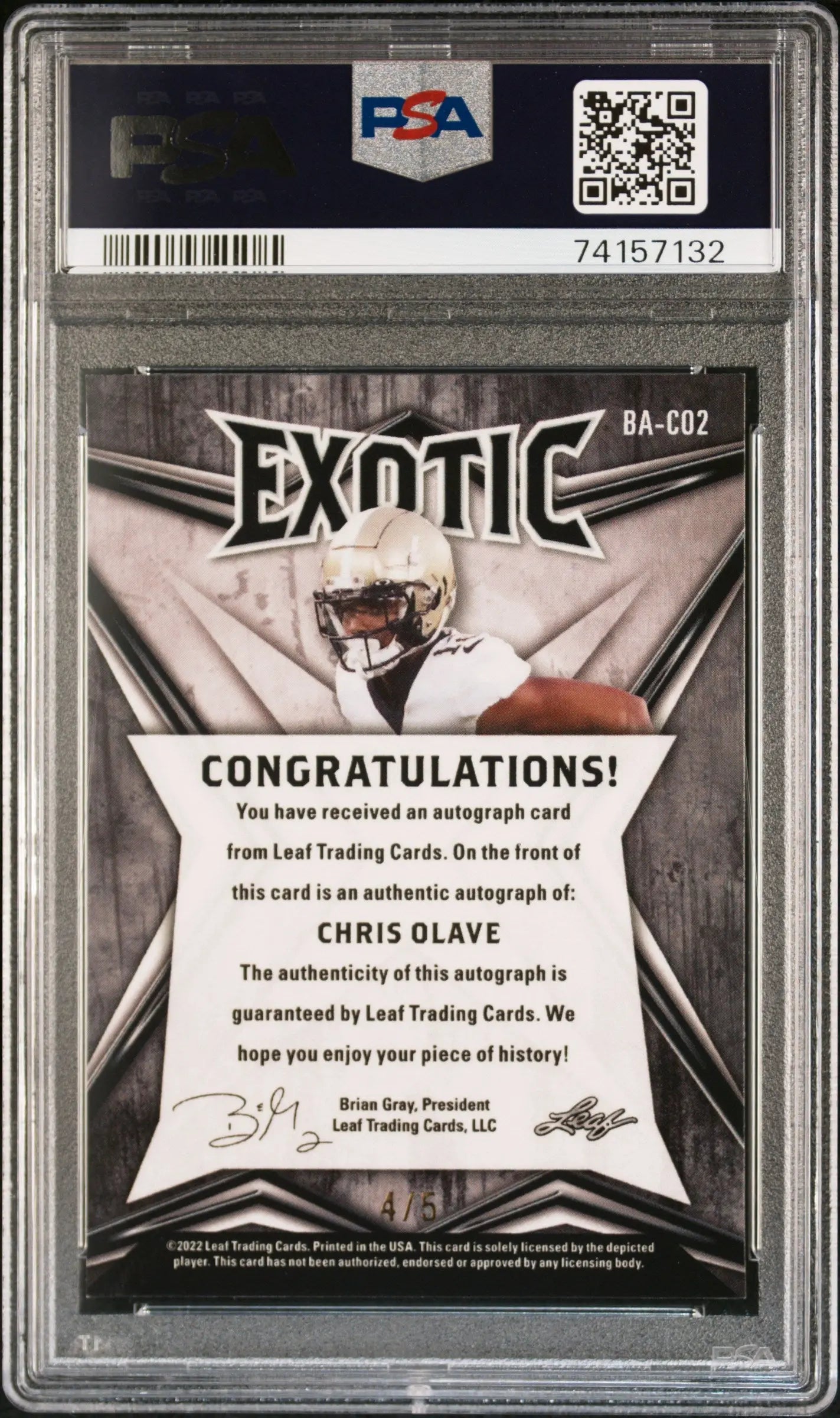2022 Leaf Exotic Chris Olave Rookie Card Dragon Scale Shimmer Auto PSA 9/5 - Rare Football Collectible for Sports Memorabilia & Investment Collection