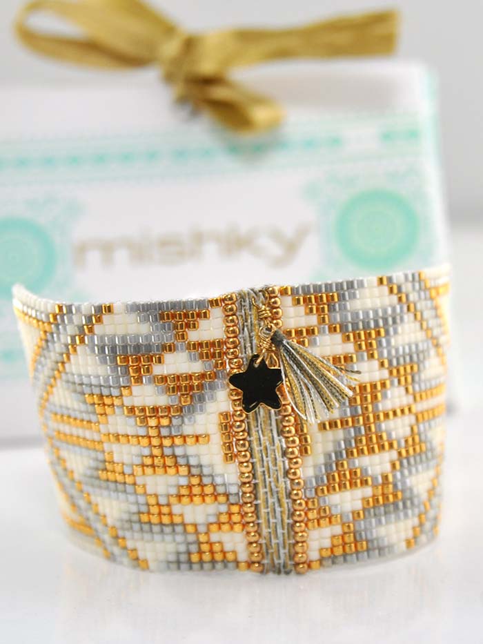 Mishky L4122 Women's Large Hand Woven Beaded Bracelet in Gold - Perfect for Parties, Weddings & Everyday Boho Fashion