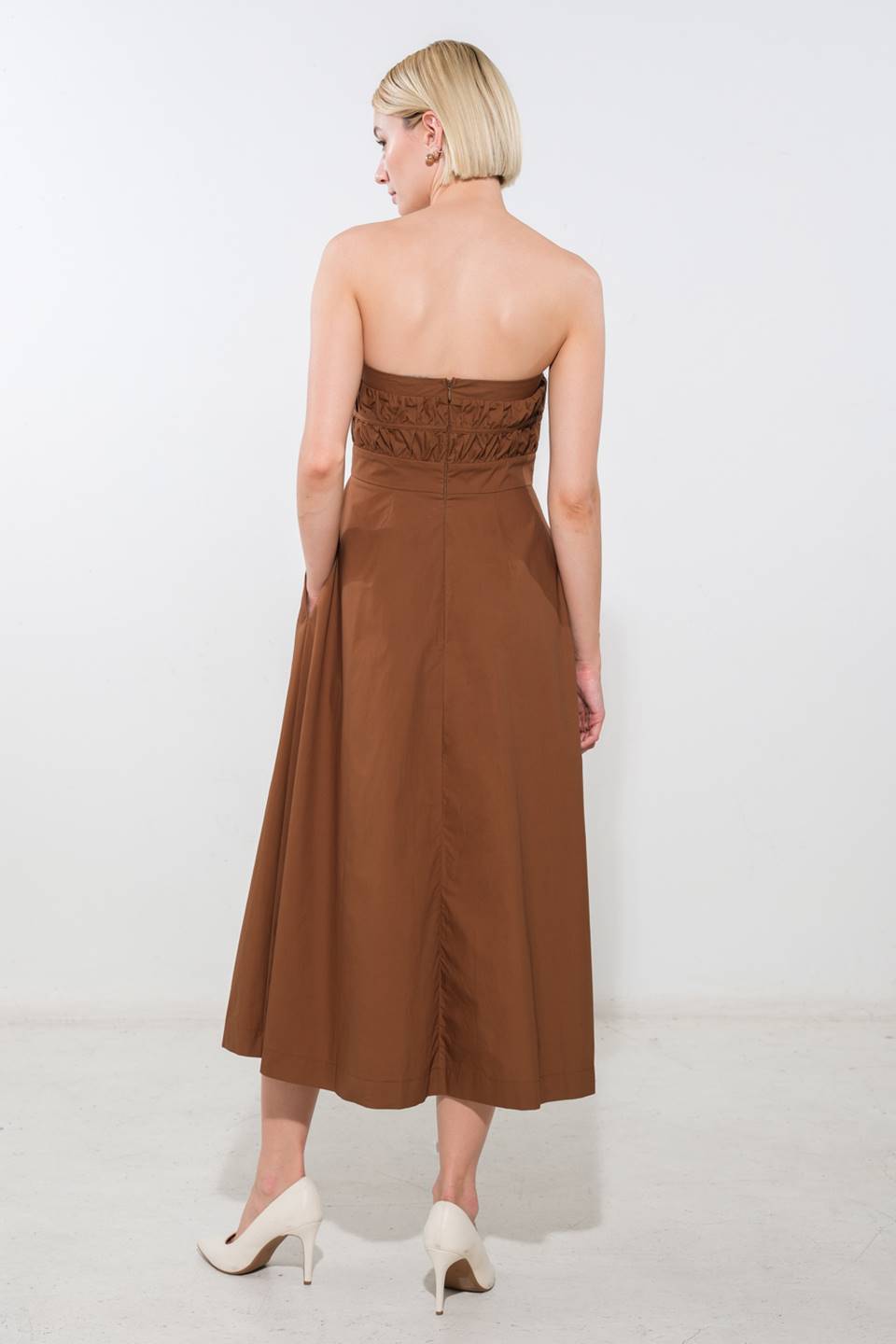 MYSTIC MUSE Strapless A-Line Midi Dress for Women - Elegant Formal Evening Gown for Wedding, Cocktail Party & Special Occasions