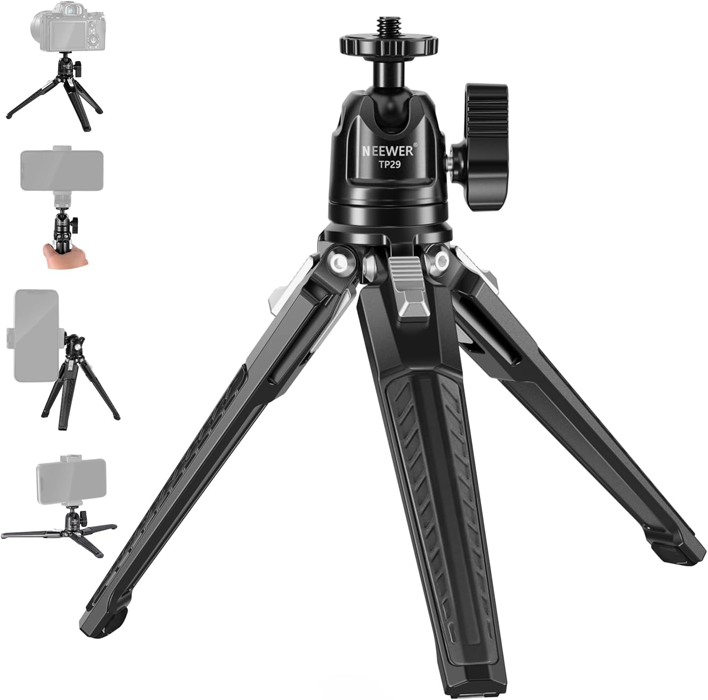 NEEWER TP29 Compact Metal Mini Tripod Stand for DSLR Camera, Smartphone, Webcam - Perfect for Vlogging, Live Streaming, Photography & Video Shooting