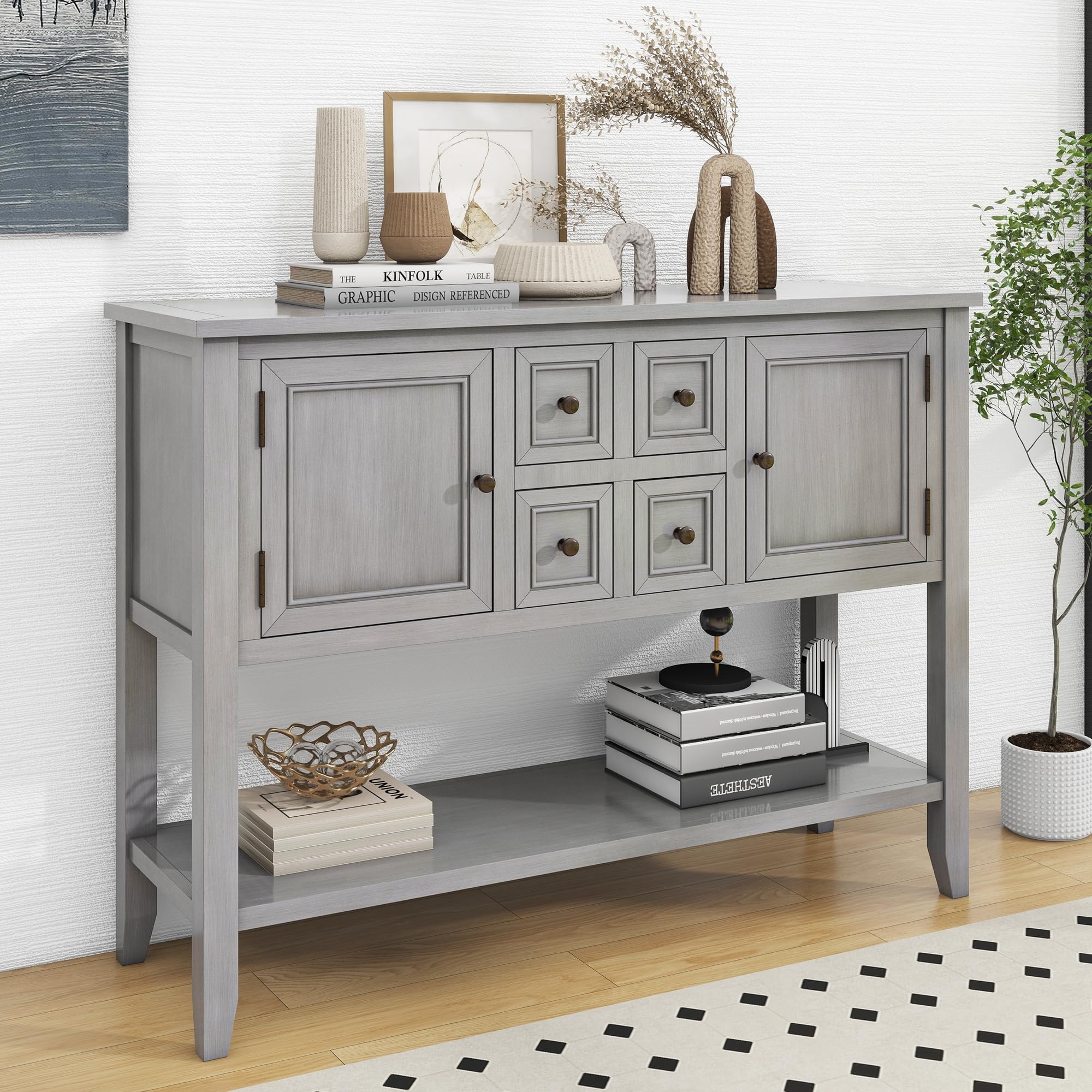Harper & Bright Buffet Table with Drawers & Cabinets - Kitchen Storage & Sideboard for Dining Room (Antique Grey)