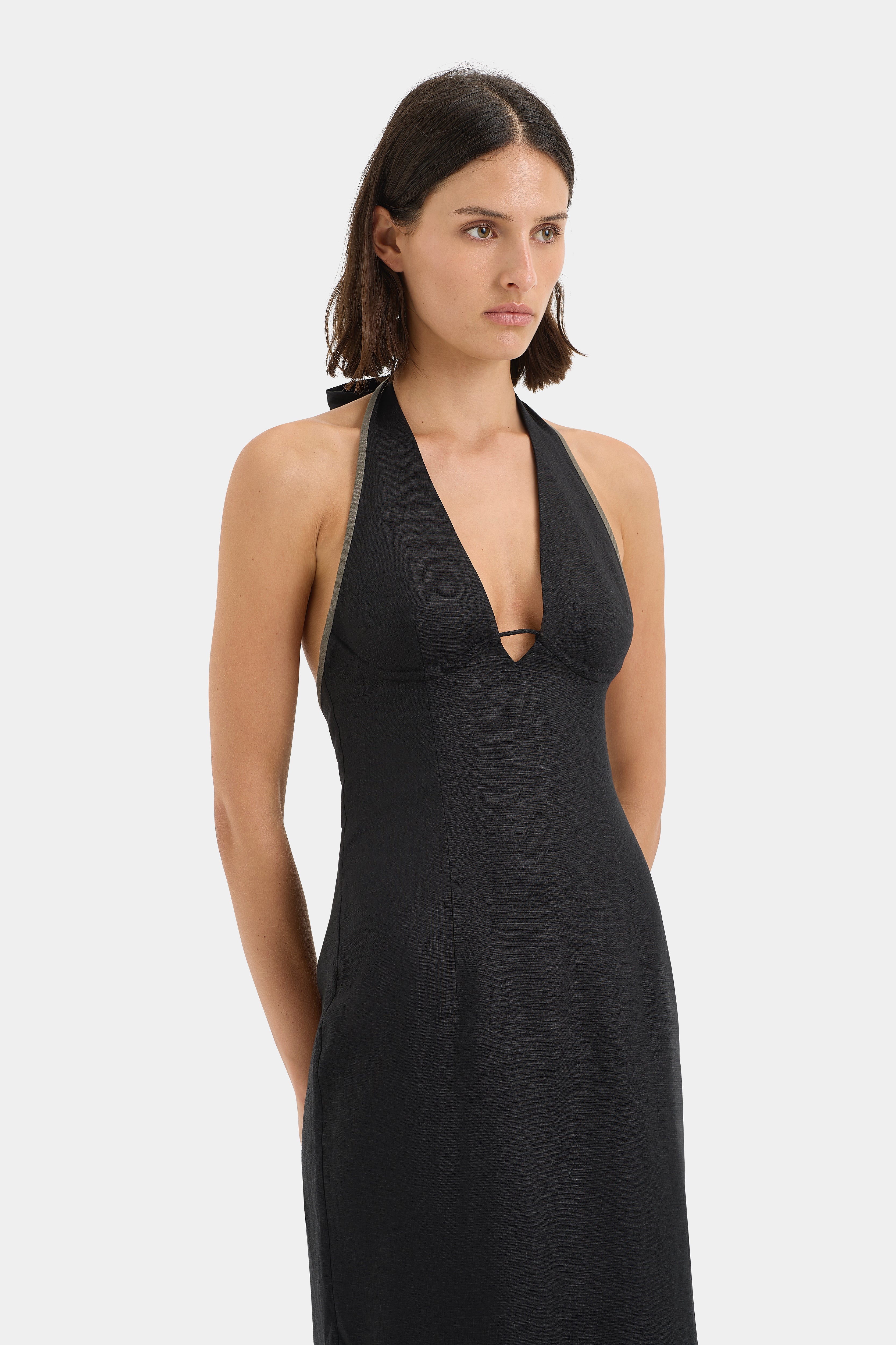 Violet Halter Midi Dress for Women - Flowy Summer Dress with Side Slits, Beach Wedding Guest Dress, Perfect for Vacations & Date Nights