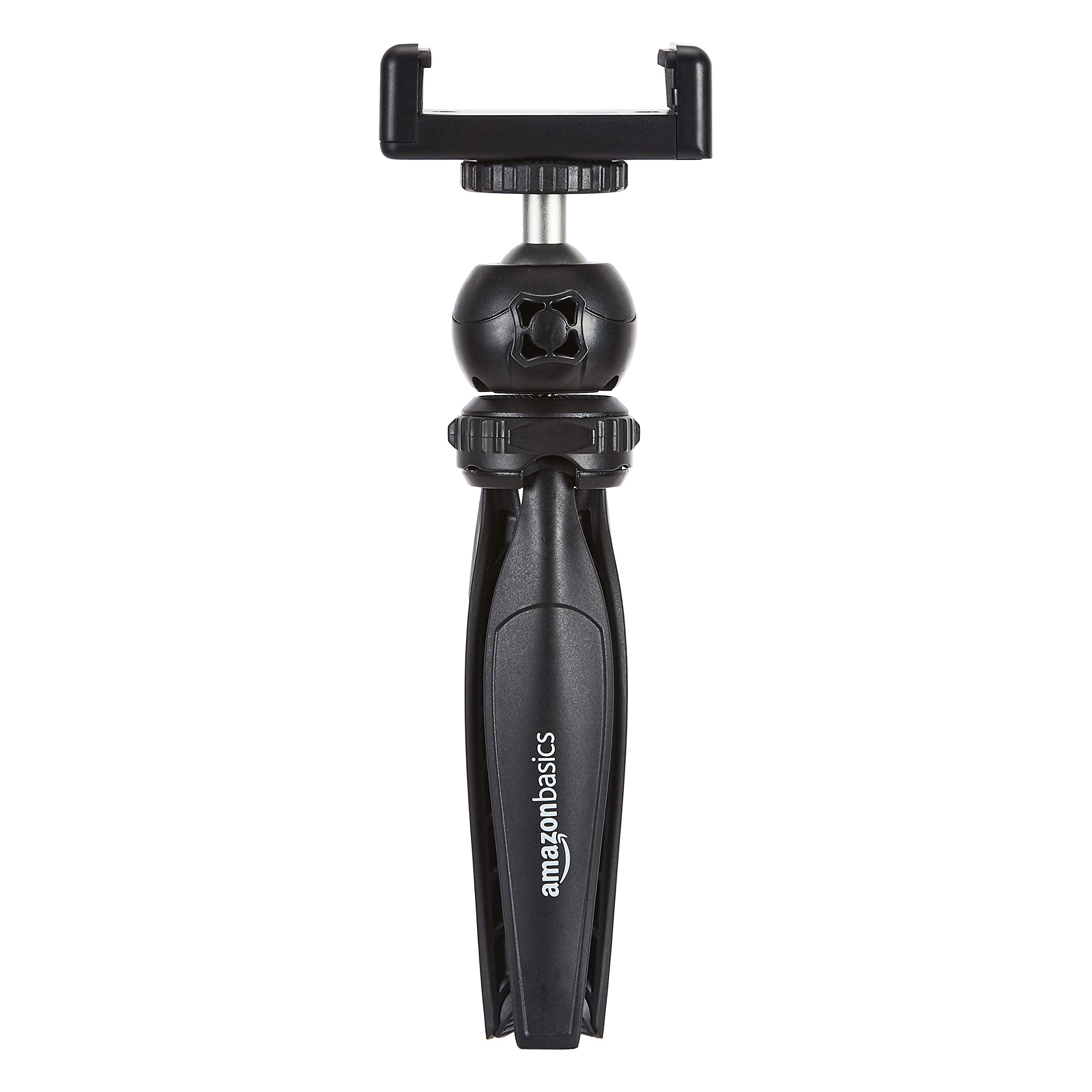 Amazon Basics Smartphone Mini Tripod Stand with Adjustable Legs - Portable & Lightweight for Vlogging, Selfies, Video Calls & Travel Photography (Black)